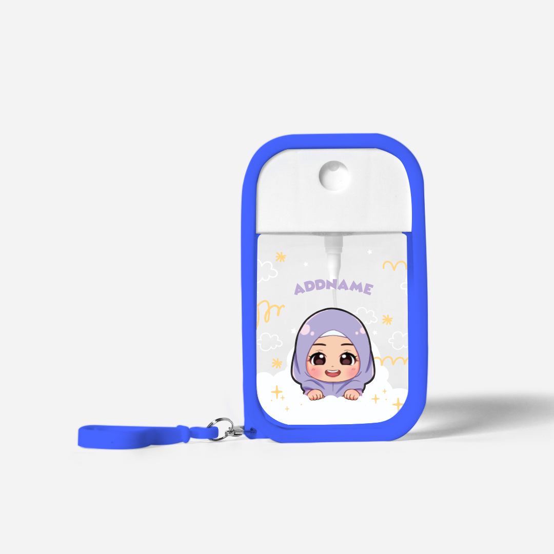 Chibi Me Series Refillable Hand Sanitizer with Personalisation - Malay Female Royal Blue