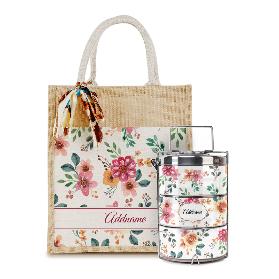 Laura Series - Garnet Colorful Jute Bag with Tiffin Carrier Set