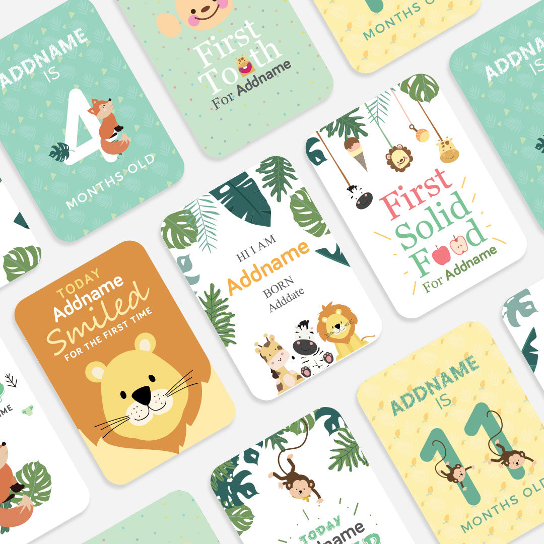 Safari Animal Boy Personalised Baby Milestone Cards
