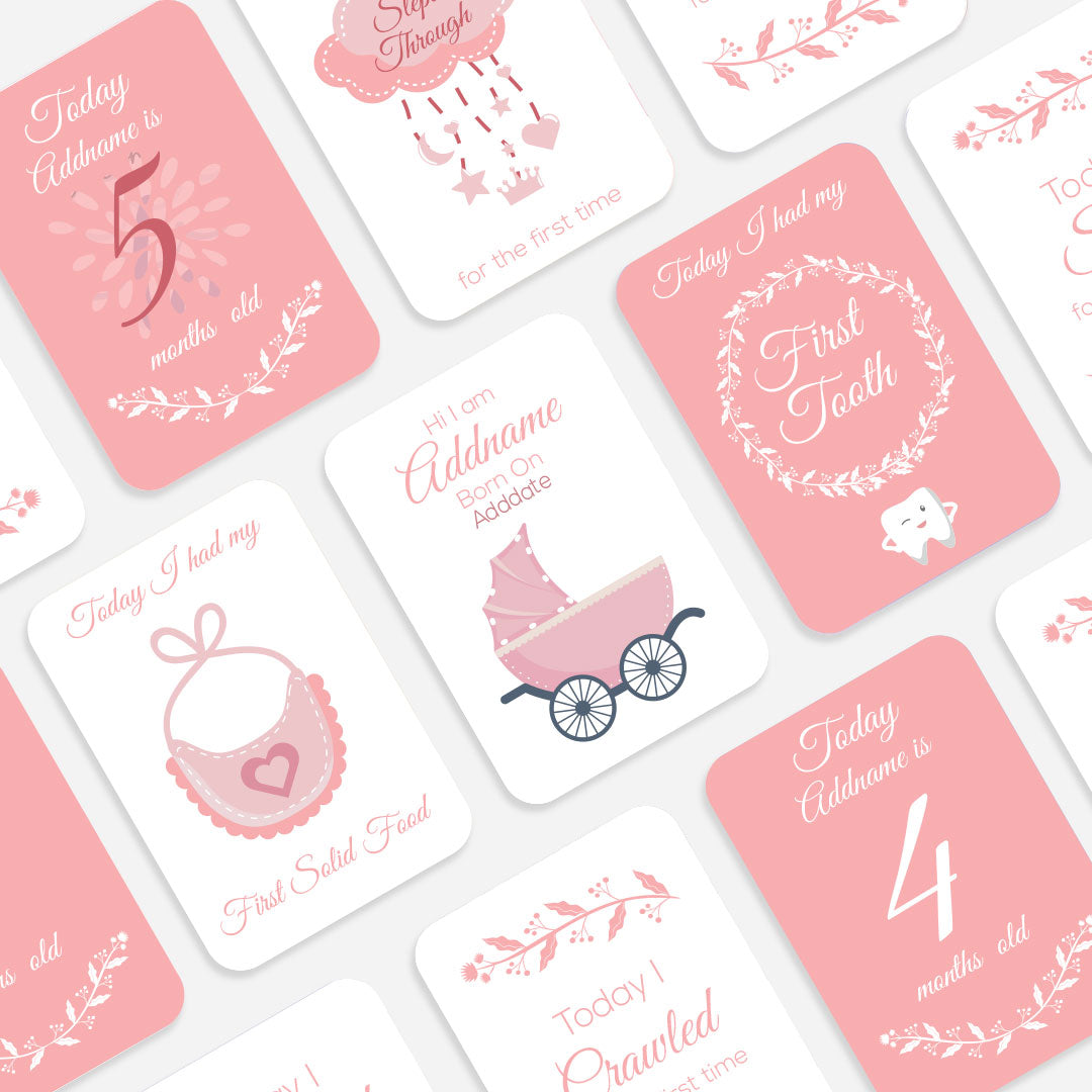 Wreath Girl Personalised Baby Milestone Cards