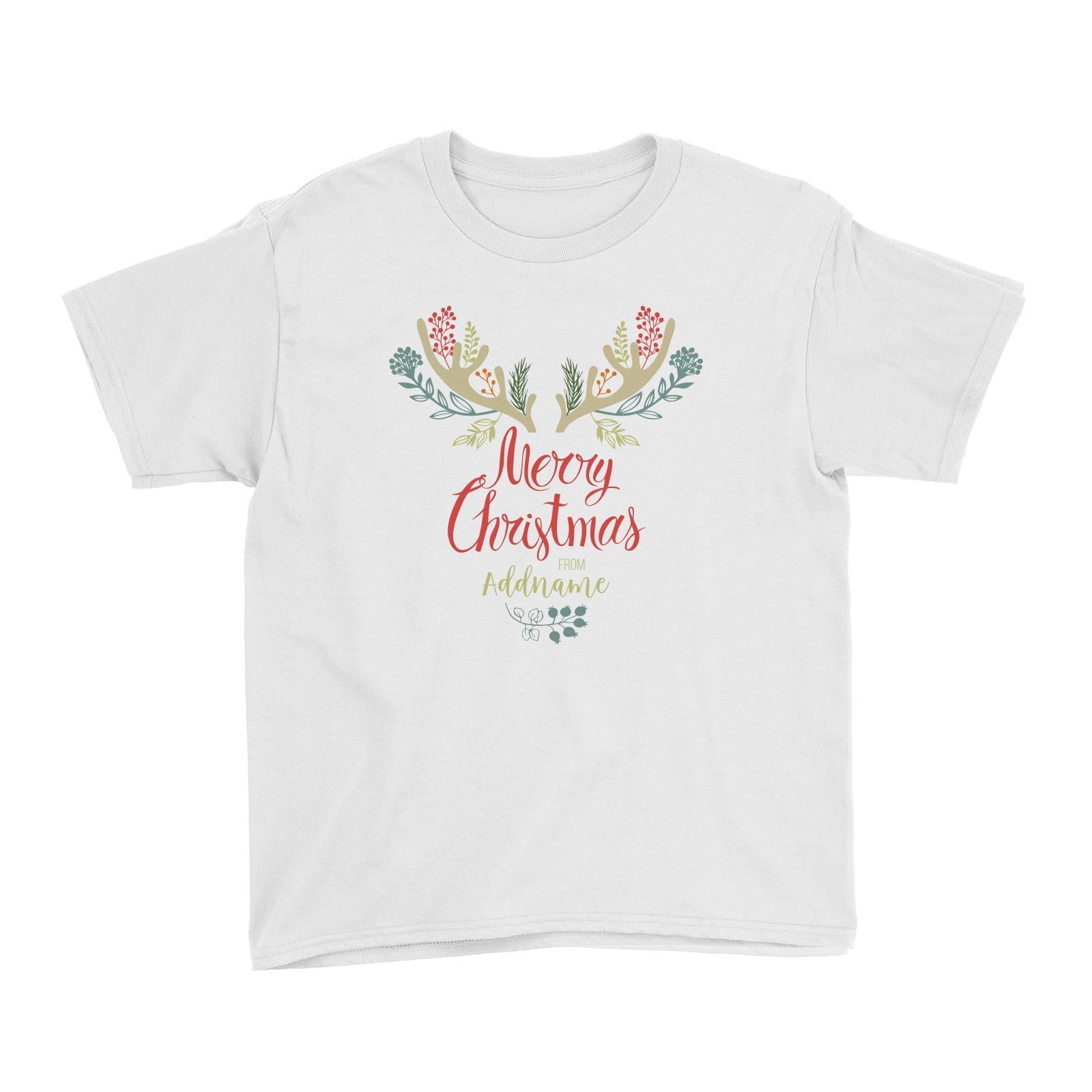 Christmas Reindeer Icon With Merry Christmas Addname Kid's T-Shirt