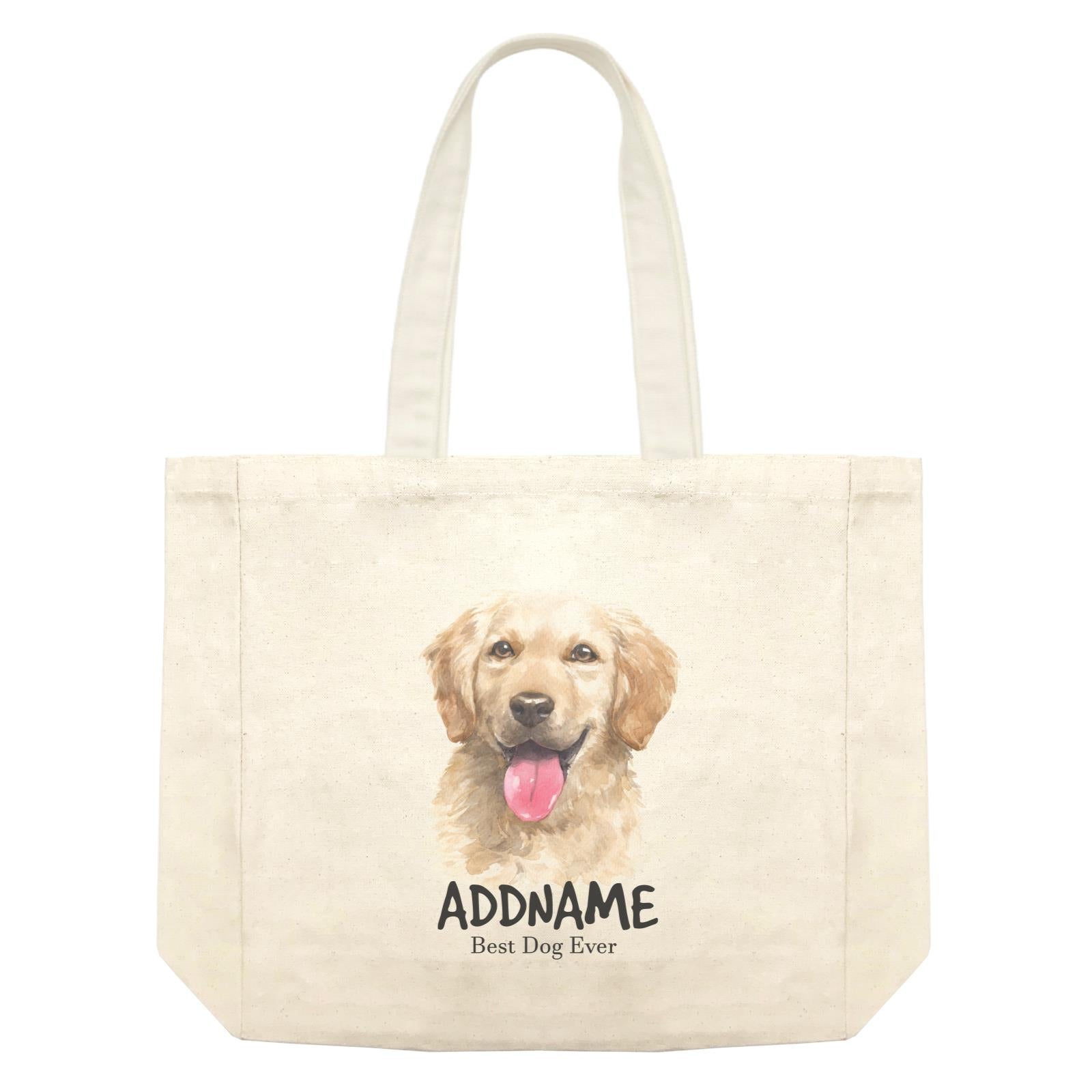 Watercolor Dog Golden Retriever Smile Best Dog Ever Addname Shopping Bag