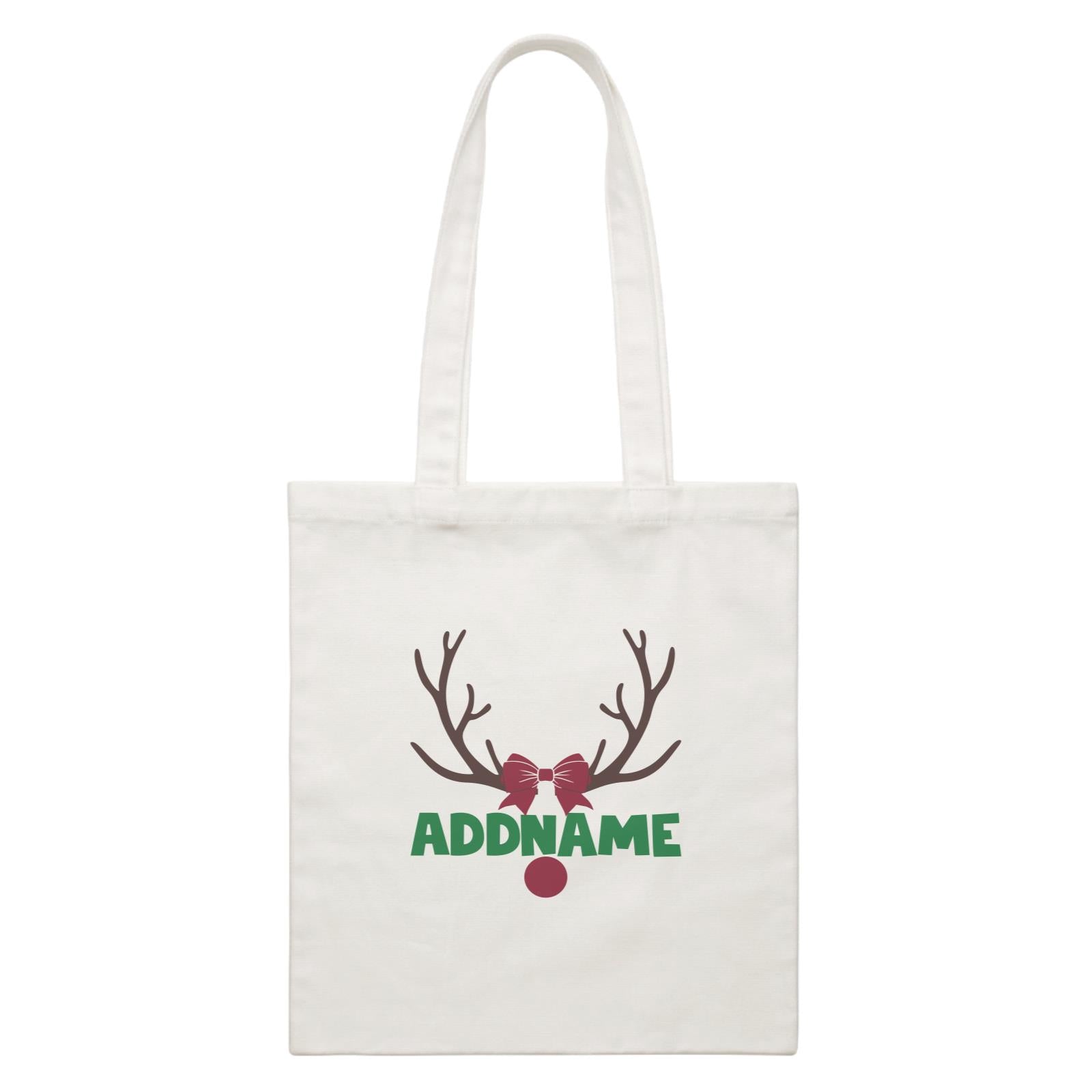 Xmas Rudolf Antler and Nose with Ribbon Canvas Bag