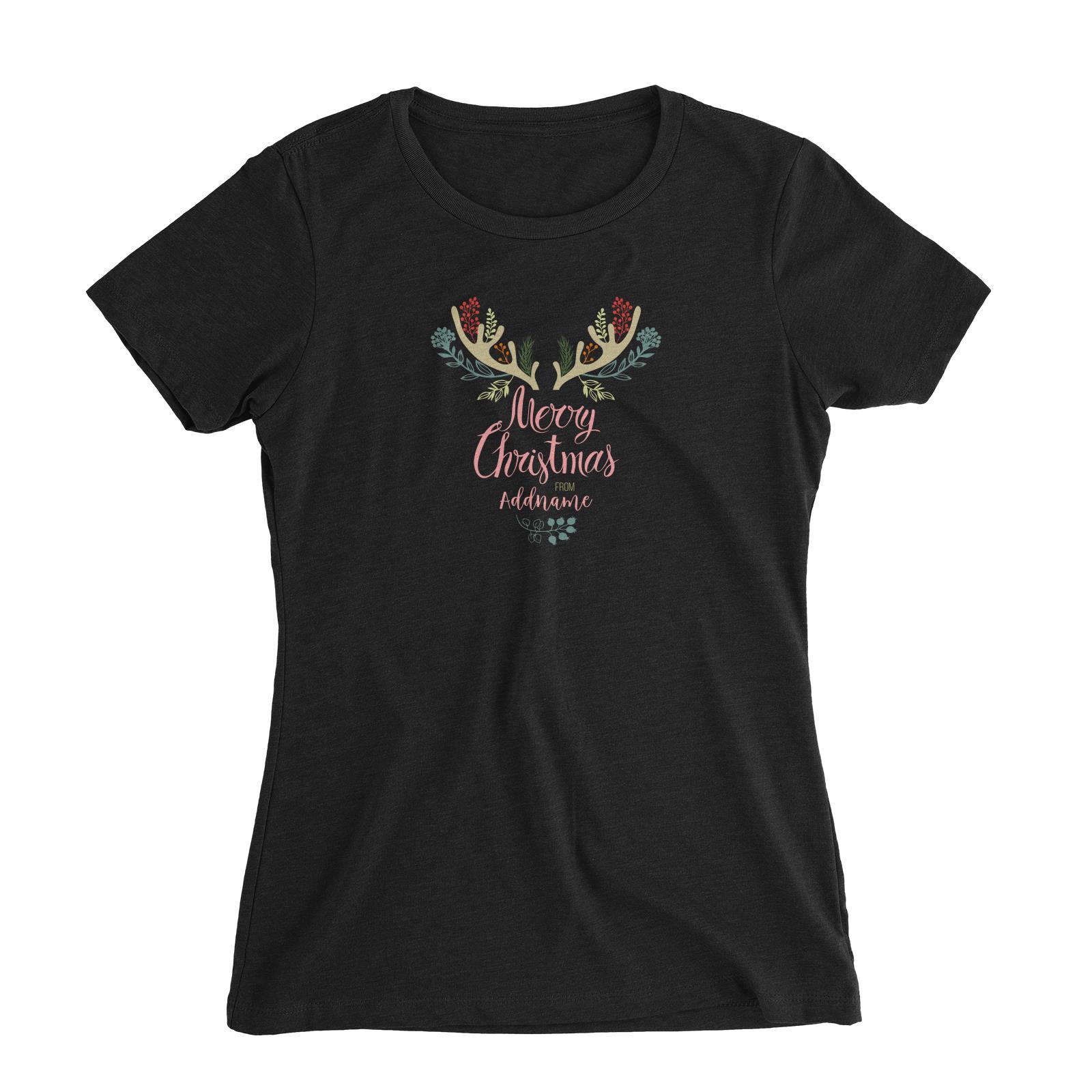 Christmas Reindeer Icon With Merry Christmas Addname Women Slim Fit T-Shirt