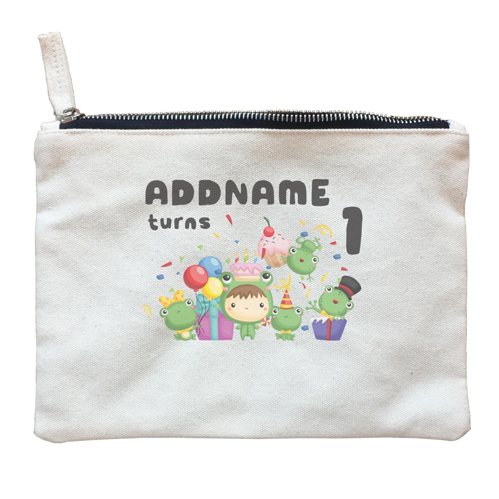 Birthday Frog Happy Frog Group Addname Turns 1 Zipper Pouch