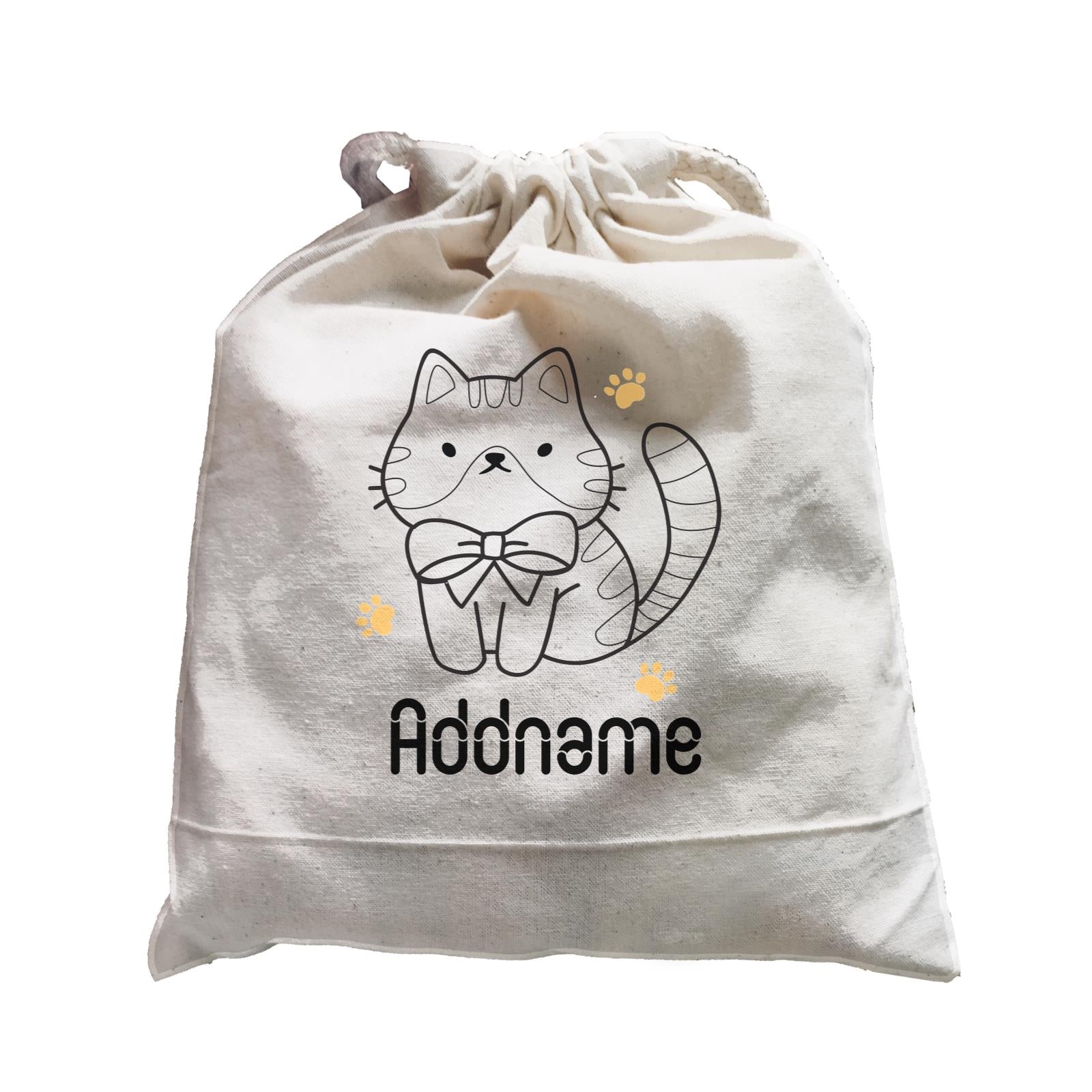 Coloring Outline Cute Hand Drawn Animals Cats Brown Cat With Ribbon Addname Satchel