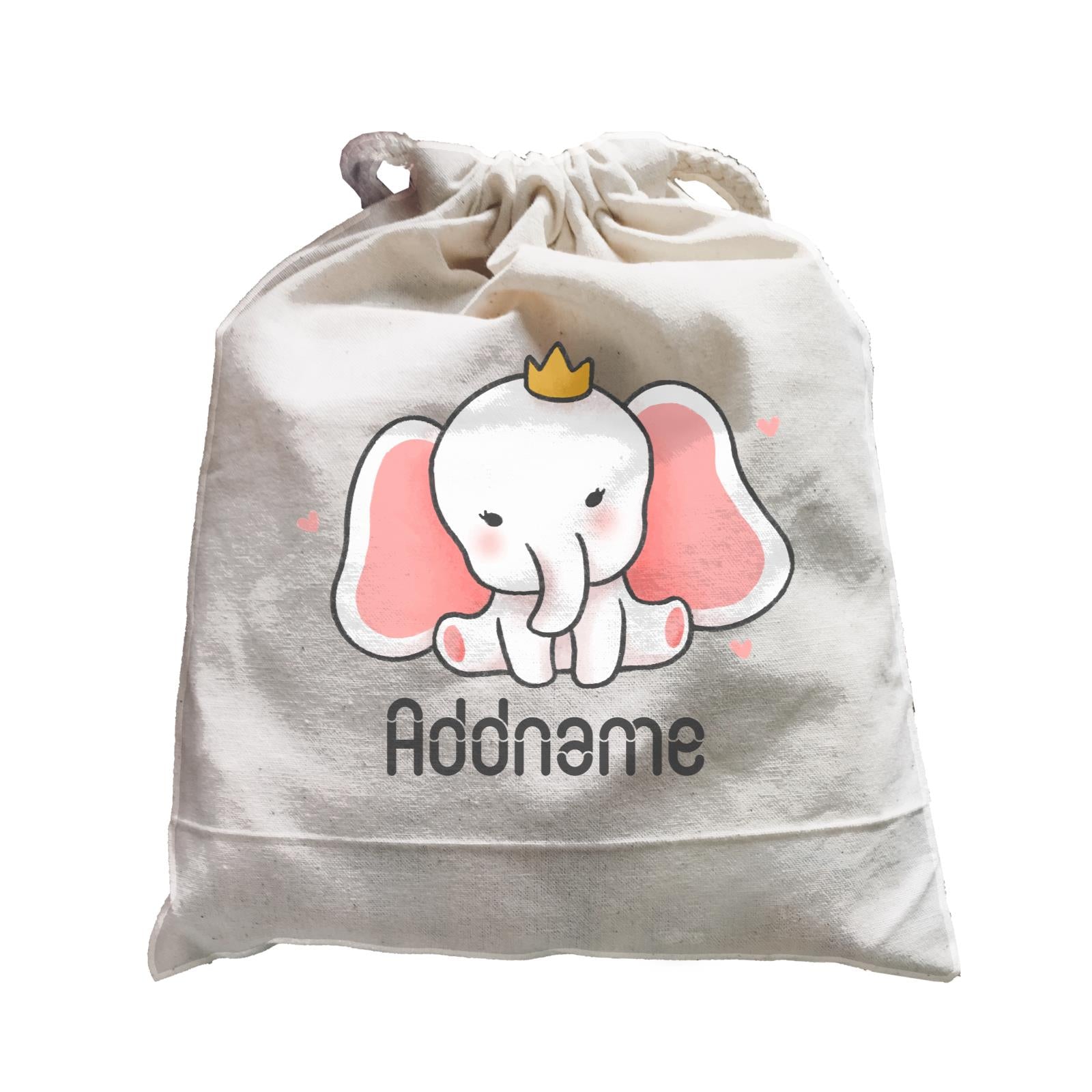 Cute Hand Drawn Style Baby Elephant with Crown Addname Satchel