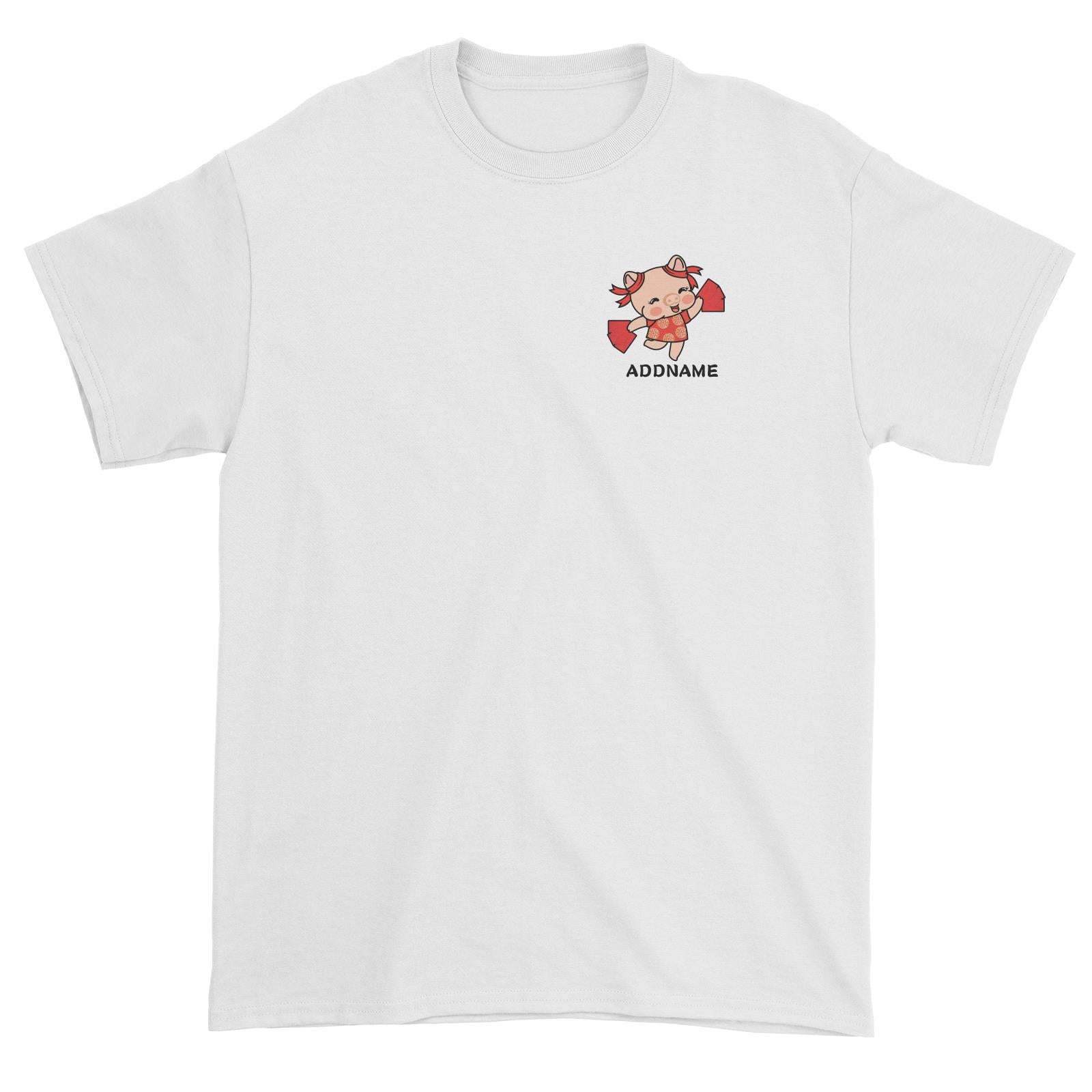 Properity Pig Girl with Red Packets Pocket Design Unisex T-Shirt