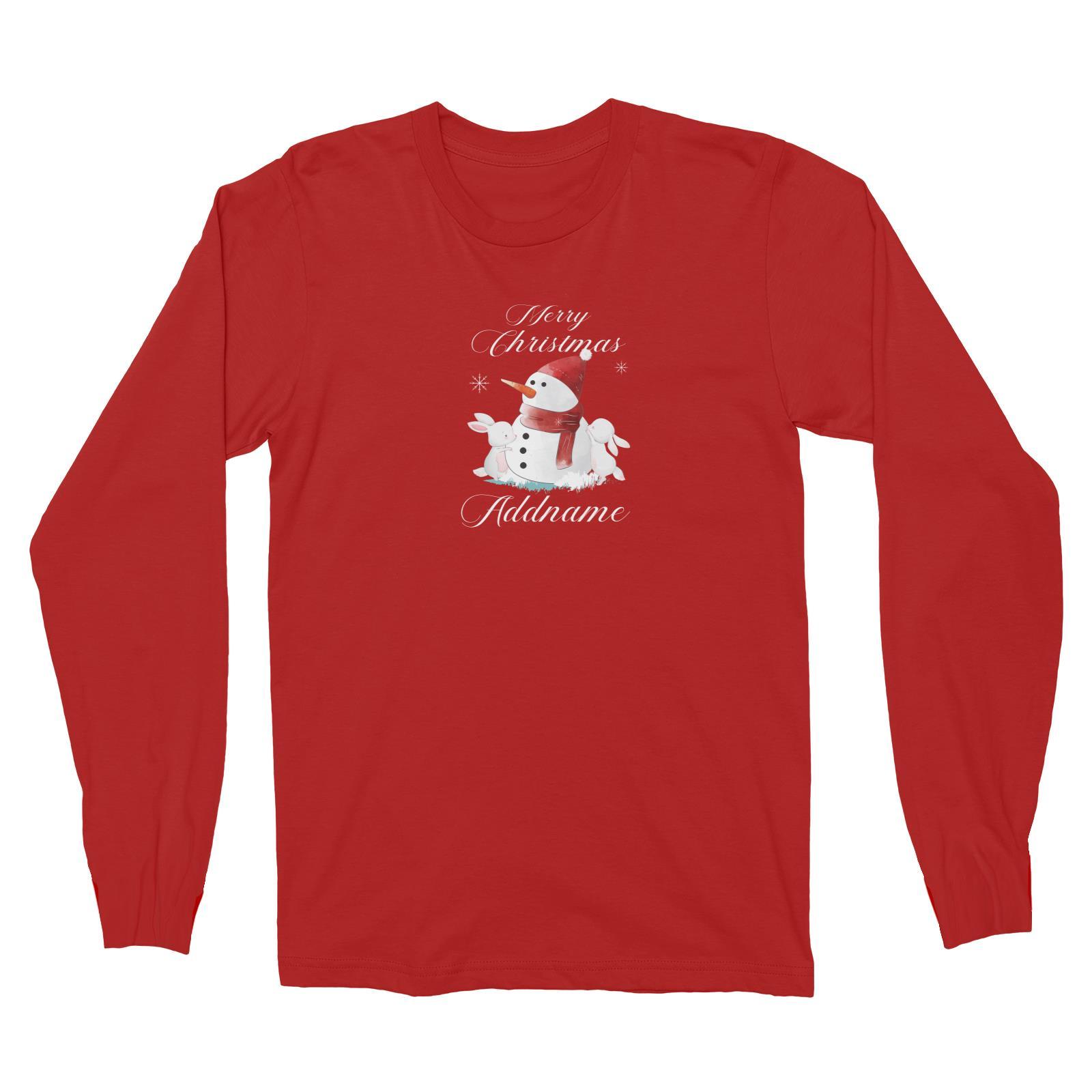 Christmas Cute Rabbits Build Snowman Merry Christmas Addname Long Sleeve Unisex T-Shirt