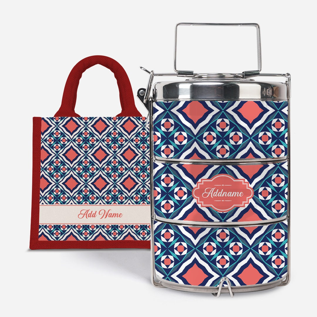 Moroccan Series Premium Tiffin With Half Lining Lunch Bag  - Chihab Red