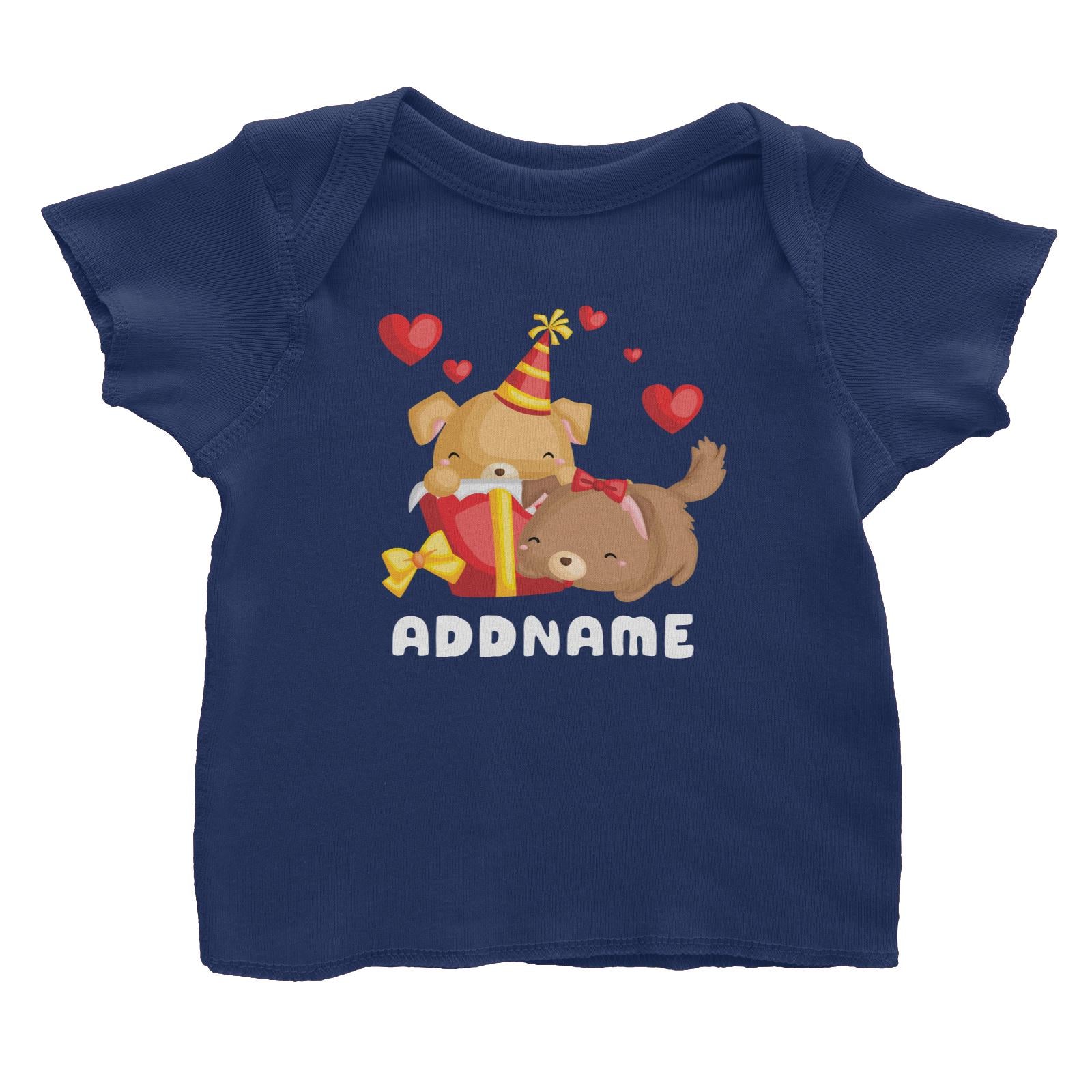 Birthday Friendly Animals Happy Two Dogs Open Present Addname Baby T-Shirt