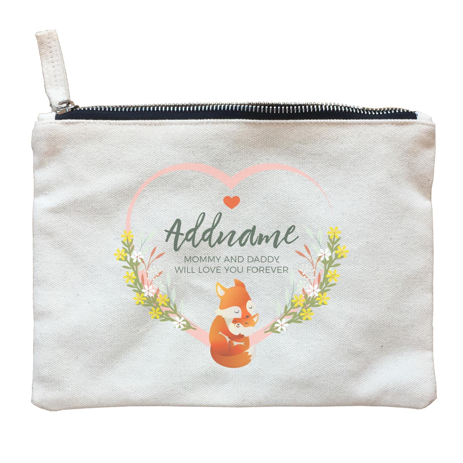 Loving Mother and Baby Fox in Heart Personalizable with Name and Text Zipper Pouch