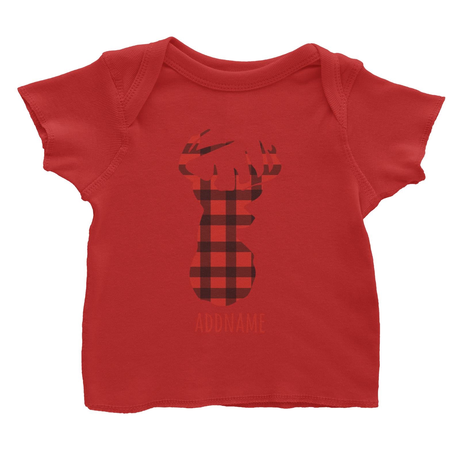 Papa Deer Silhouette Checkered Pattern Addname Baby T-Shirt