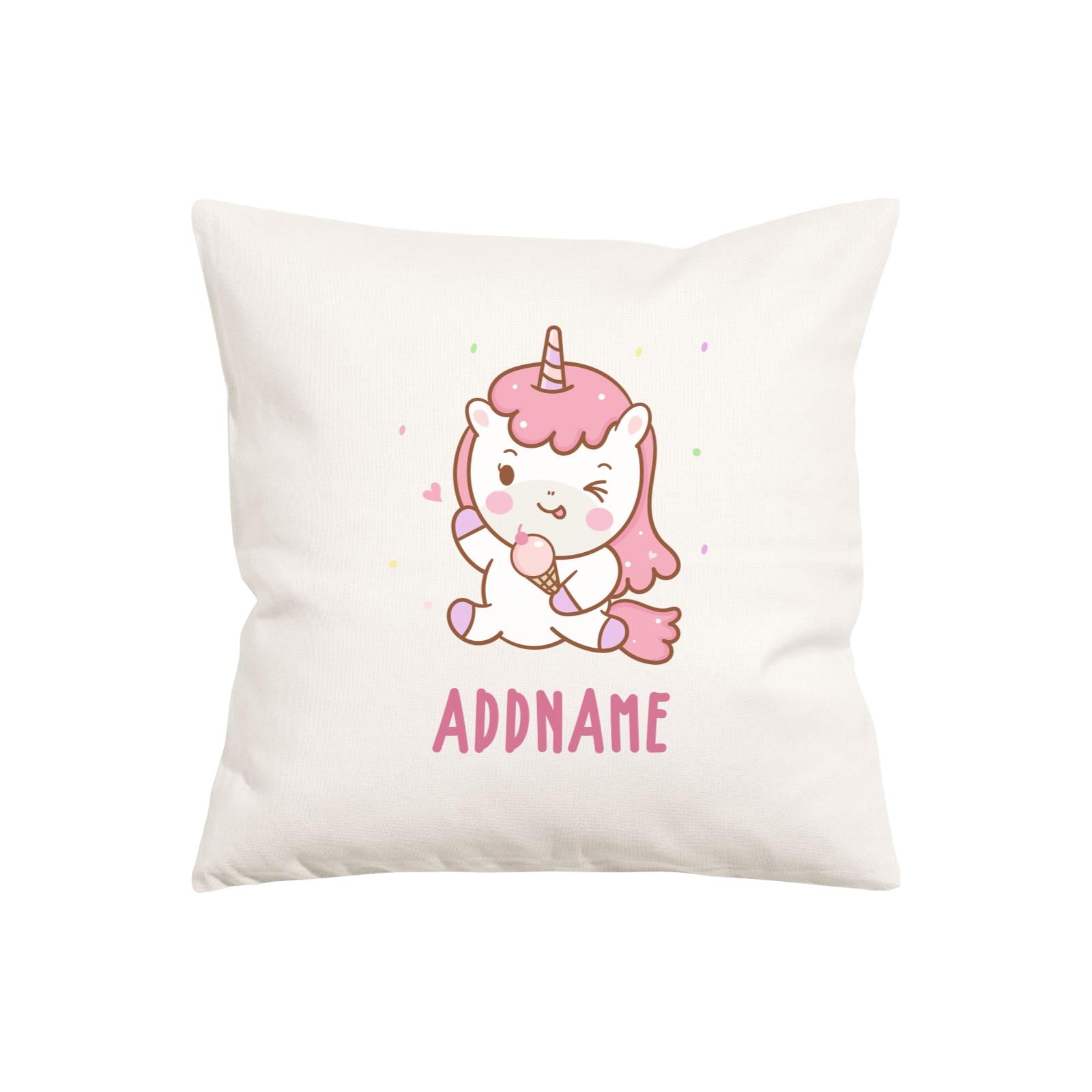 Unicorn And Princess Series Unicorn Happy Eating Ice Cream Addname Pillow Cushion