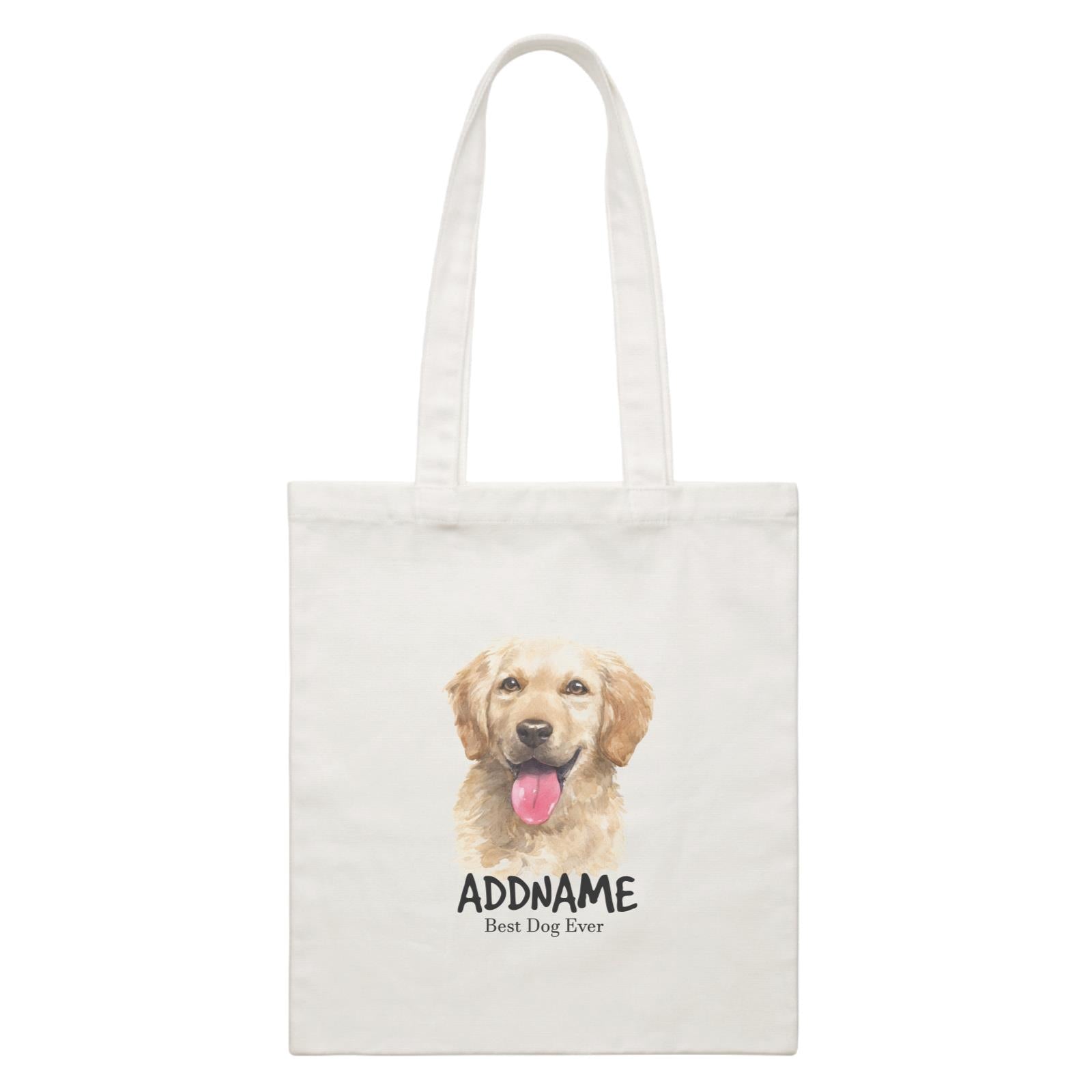 Watercolor Dog Golden Retriever Smile Best Dog Ever Addname White Canvas Bag