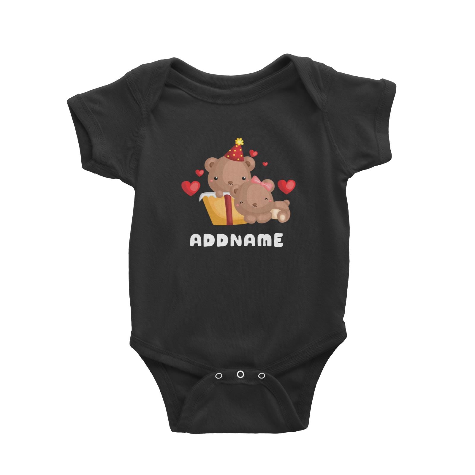 Birthday Friendly Animals Happy Two Bears Open Present Addname Baby Romper