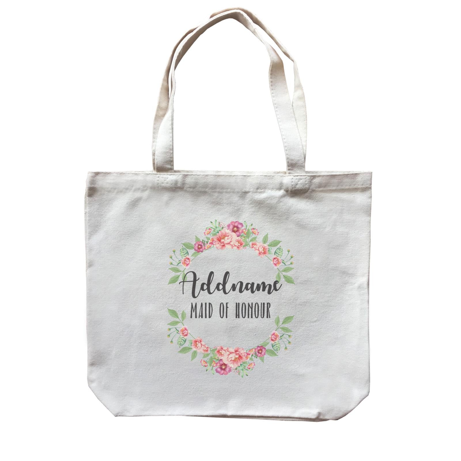 Bridesmaid Floral Sweet Coral Flower Wreath Maid Of Honour Addname Canvas Bag