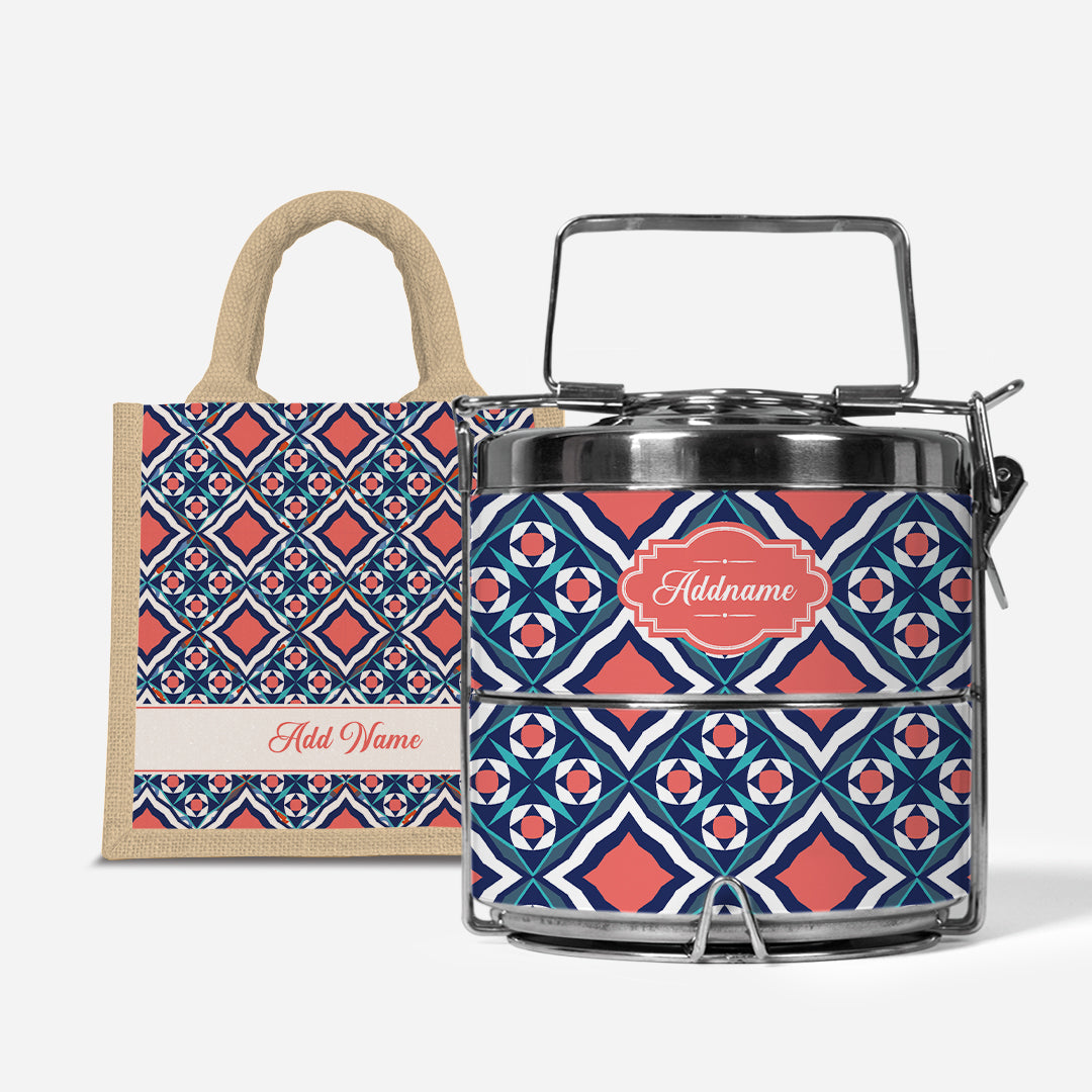 Moroccan Series Premium Two Tier Tiffin With Half Lining Lunch Bag  - Chihab Natural