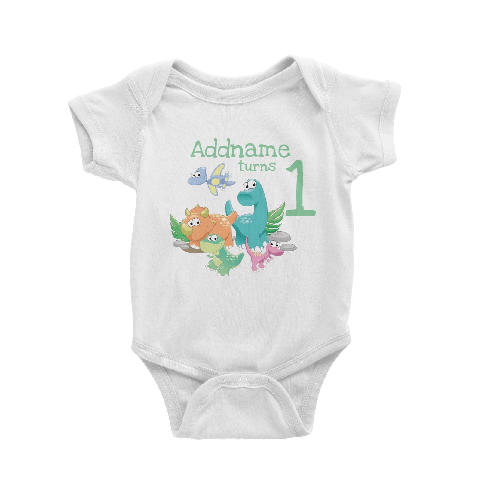Dinosaurs Birthday Theme Personalizable with Name and Number Baby Romper