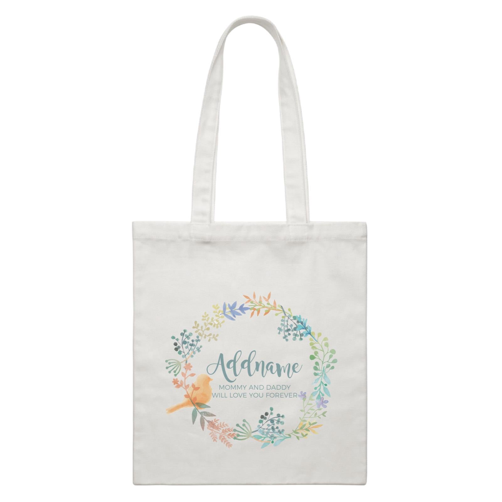 Spring Flower with Bird Wreath Personalizable with Name and Text White Canvas Bag