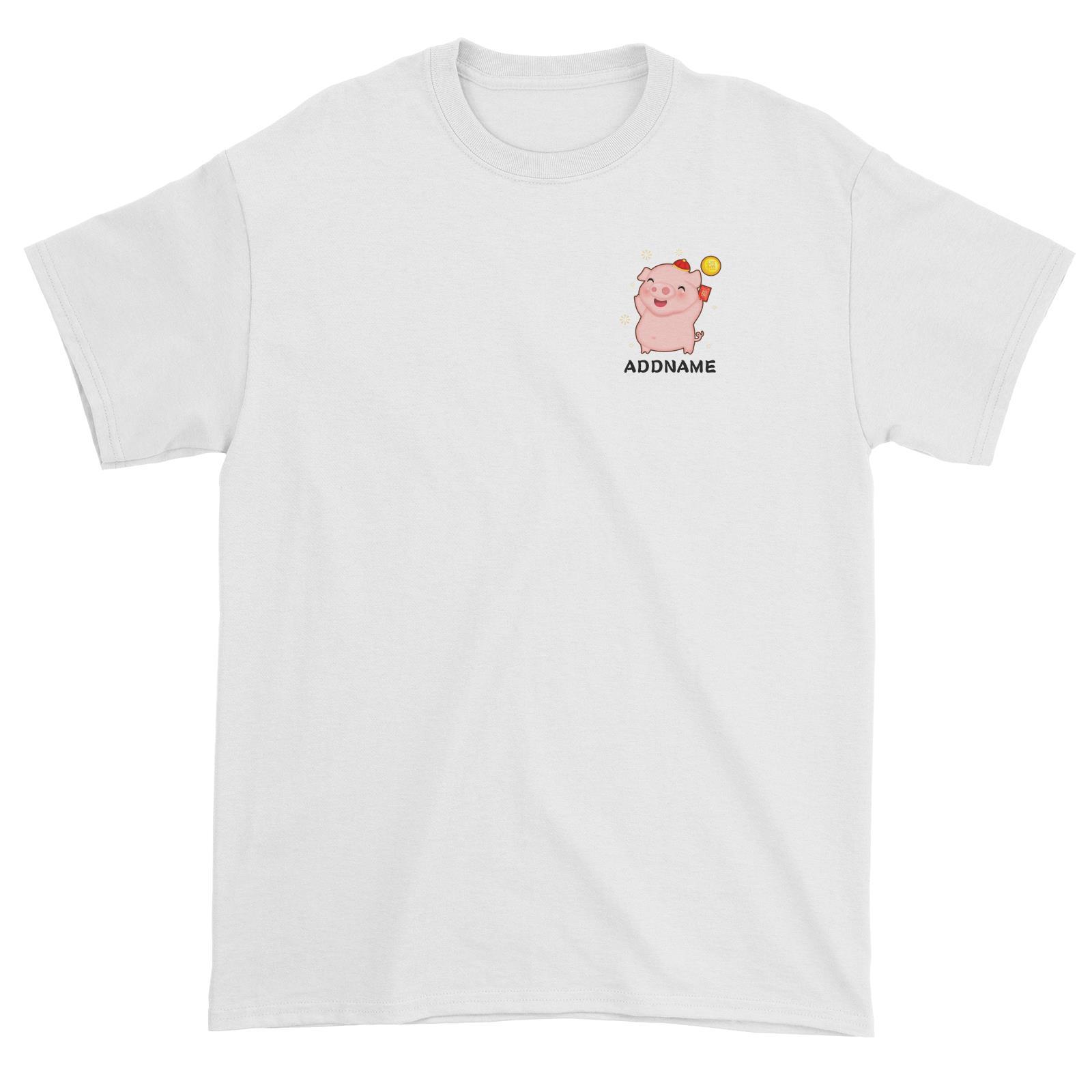 Cute Pig CNY Pig Boy with Red Packet and Happiness Symbol Pocket Design Unisex T-Shirt