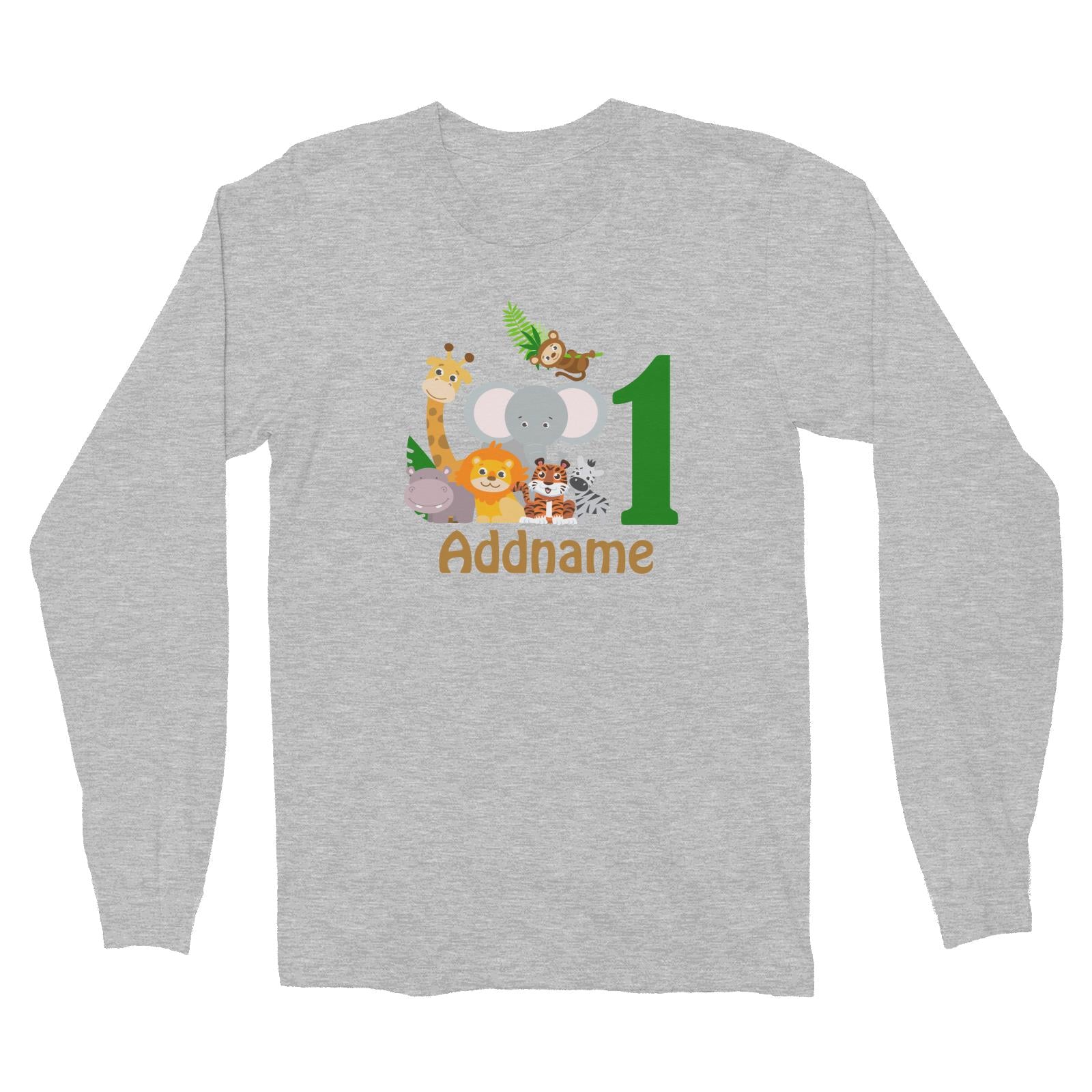 Animal Safari Jungle Birthday Theme Personalizable with Name and Number Long Sleeve Unisex T-Shirt
