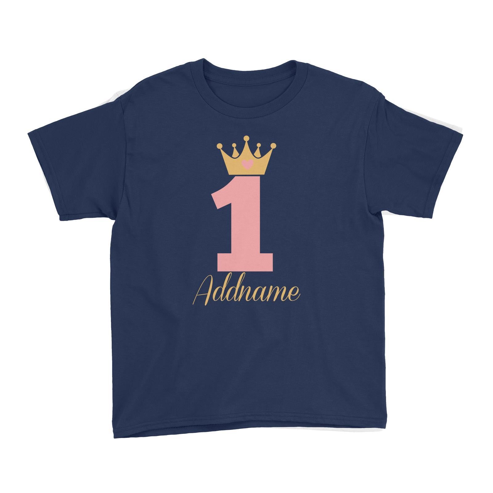 Pink Crown Birthday Theme Personalizable with Name and Number Kid's T-Shirt