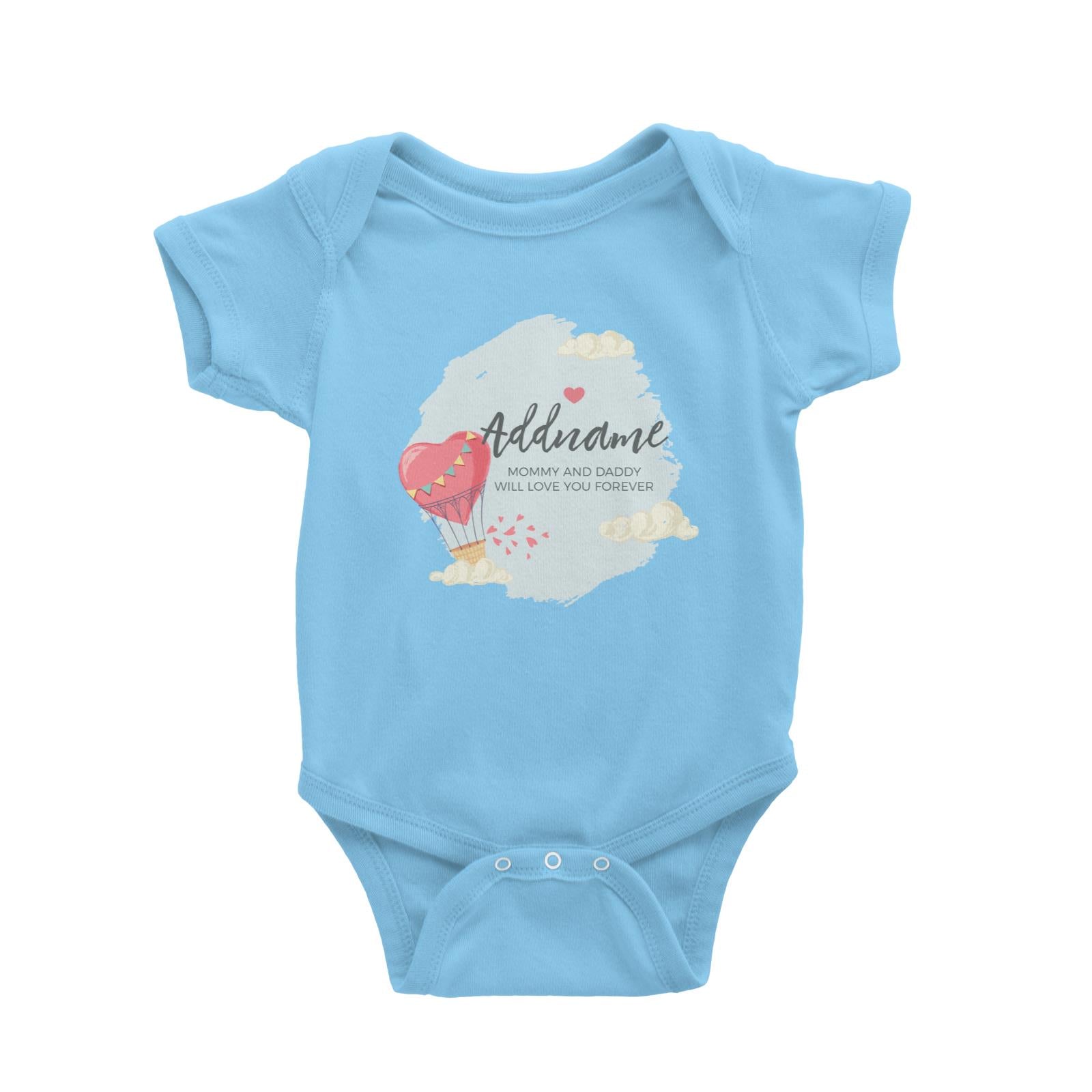 Heart Shaped Hot Air Balloon with Hearts and Clouds Personalizable with Name and Text Baby Romper