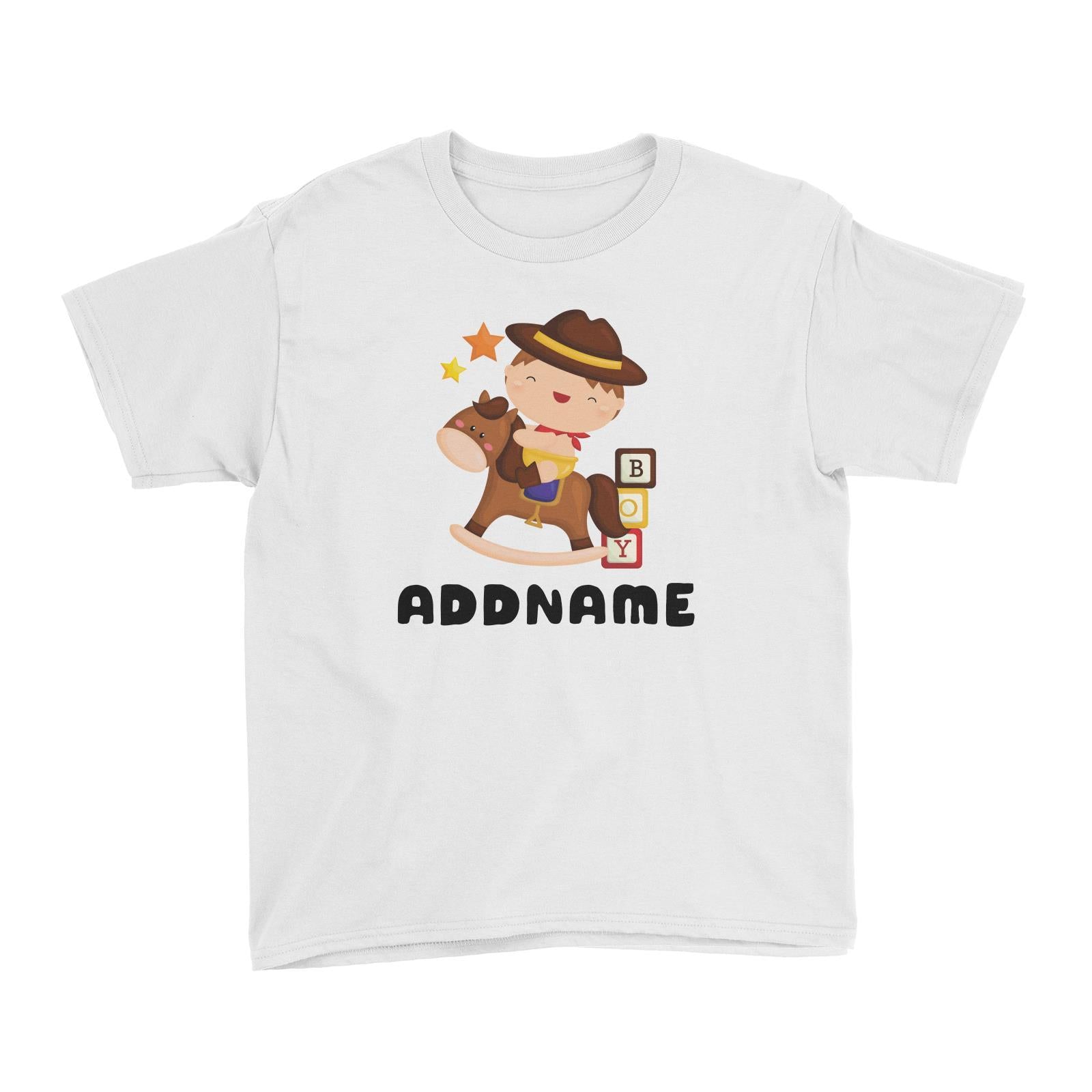 Birthday Cowboy Style Little Cowboy Playing Toy Horse Addname Kid T-Shirt