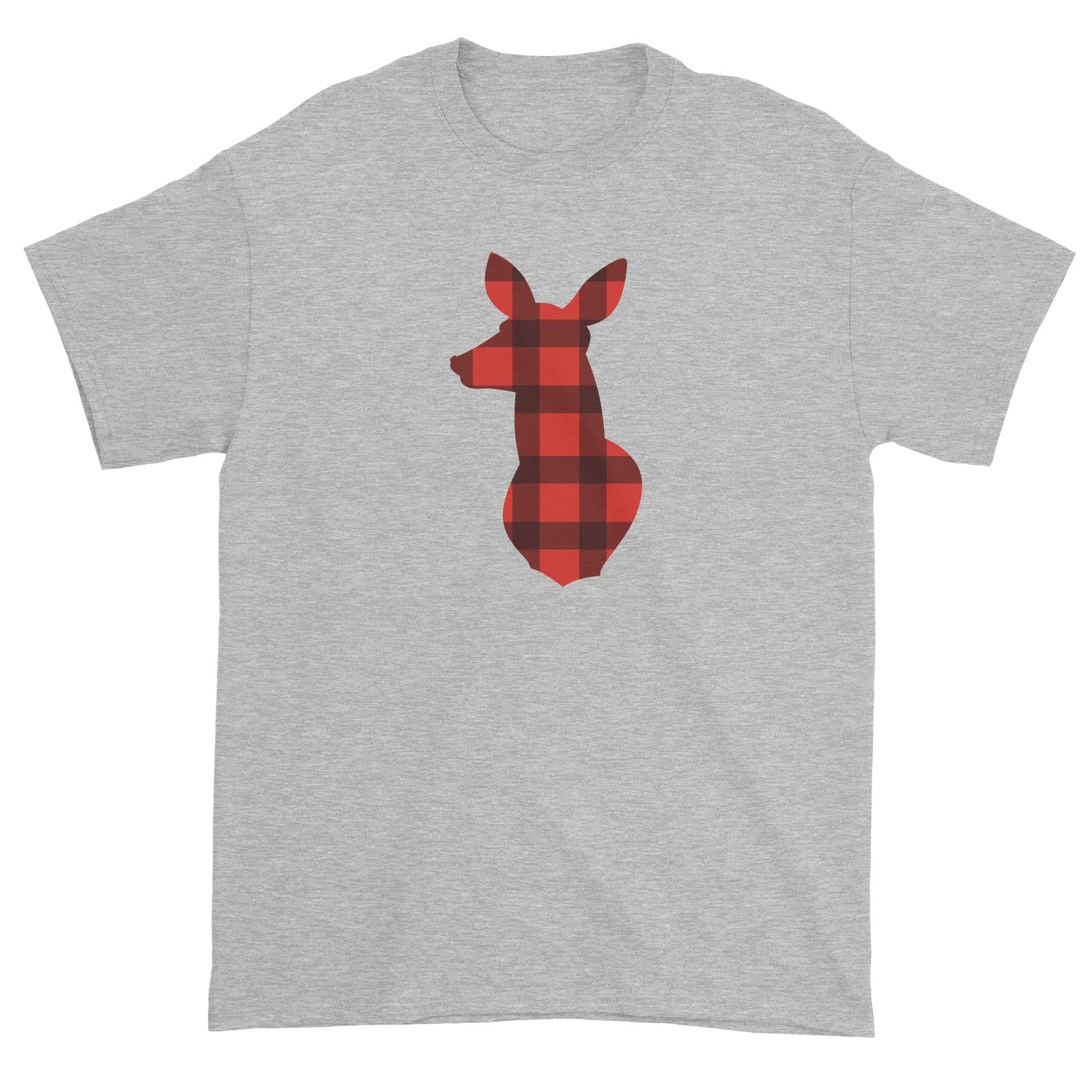 Mama Deer Silhouette Checkered Pattern Unisex T-Shirt Christmas Matching Family Animal