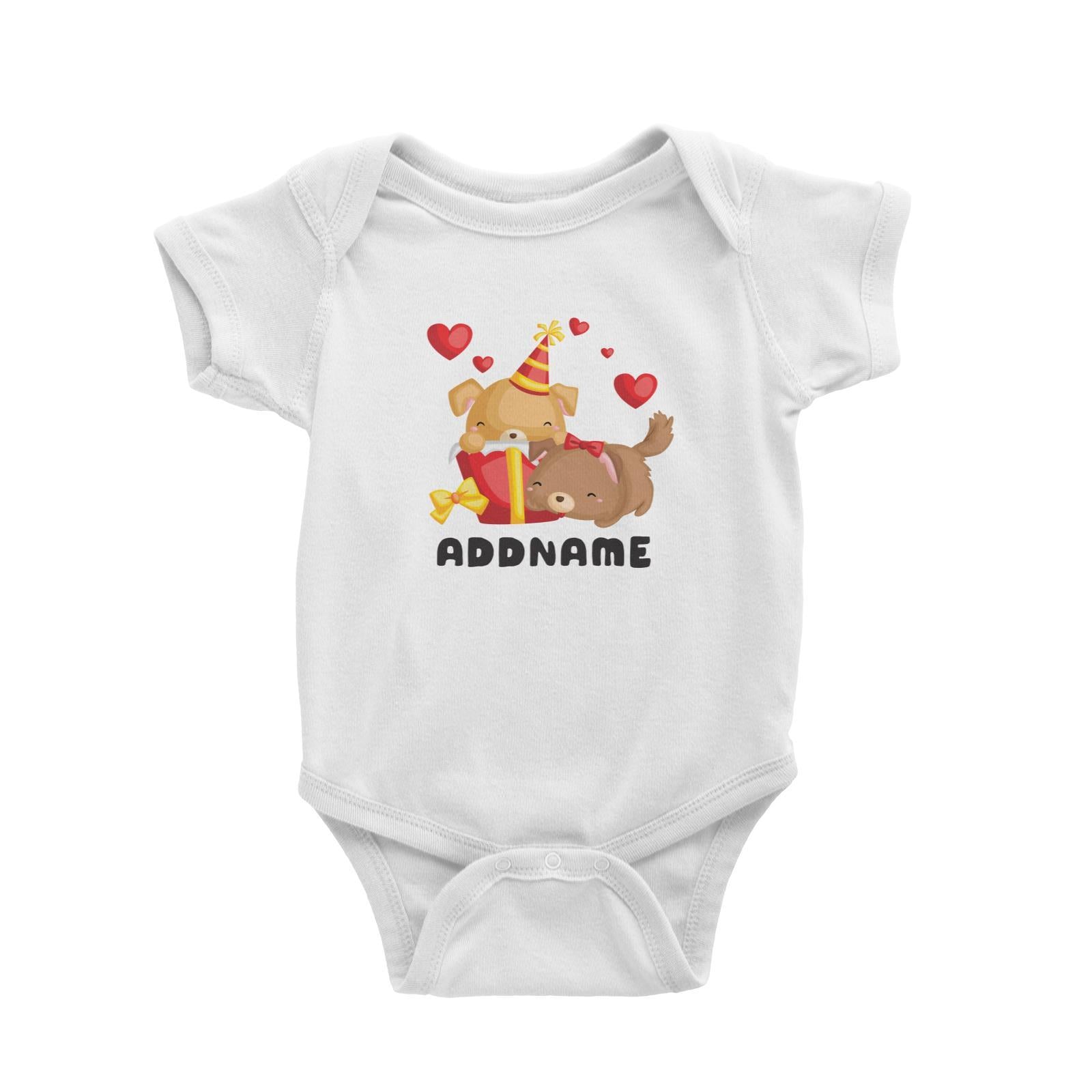 Birthday Friendly Animals Happy Two Dogs Open Present Addname Baby Romper