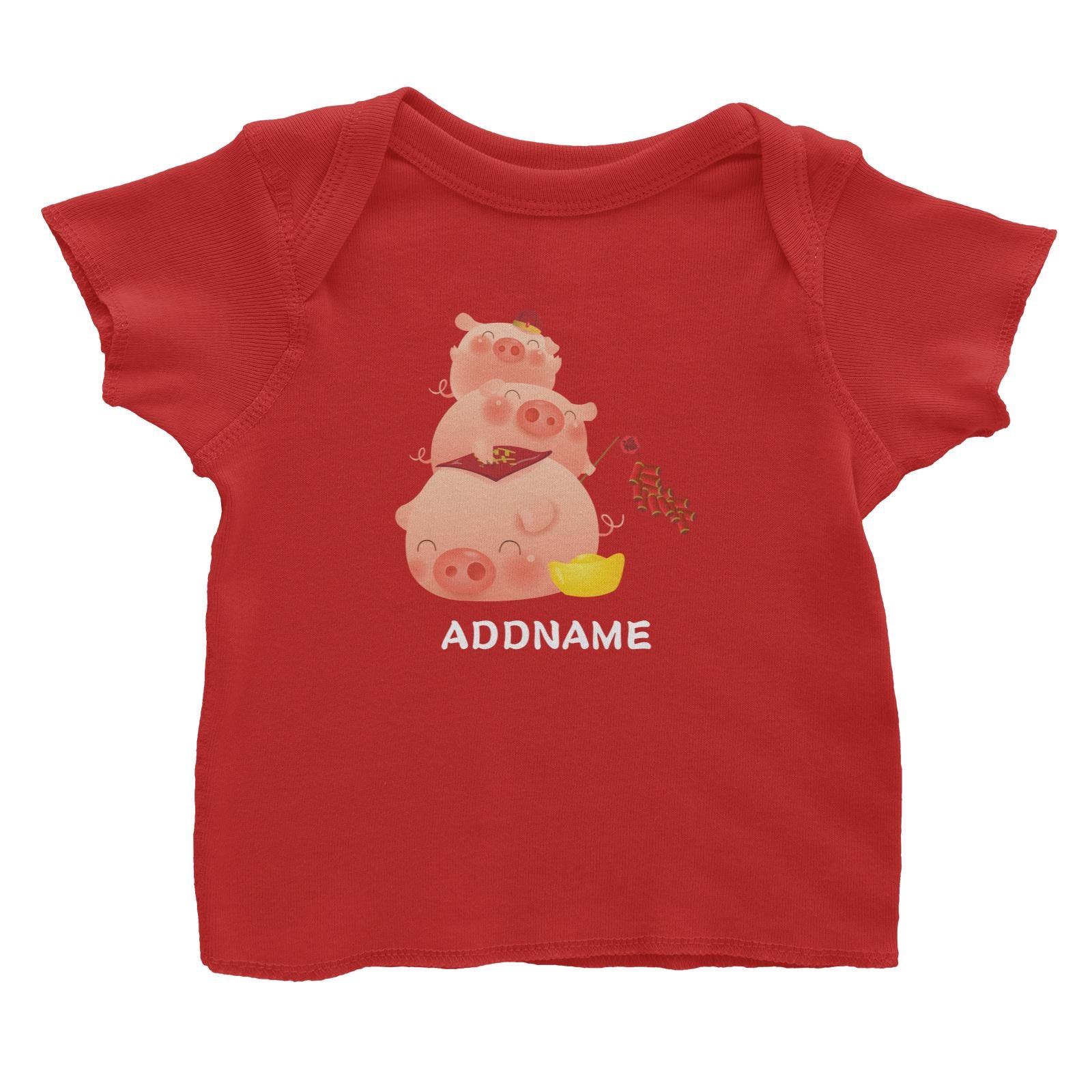 Chinese New Year Pig Group With Gold and Fireworks Addname Baby T-Shirt