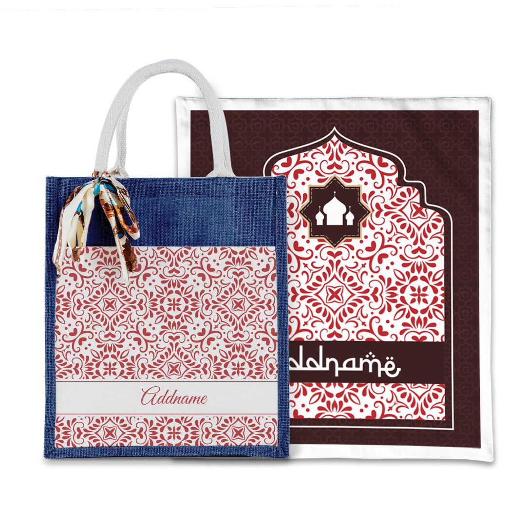 Arabesque Rosette Sejadah with Matching Colourful Jute Bag