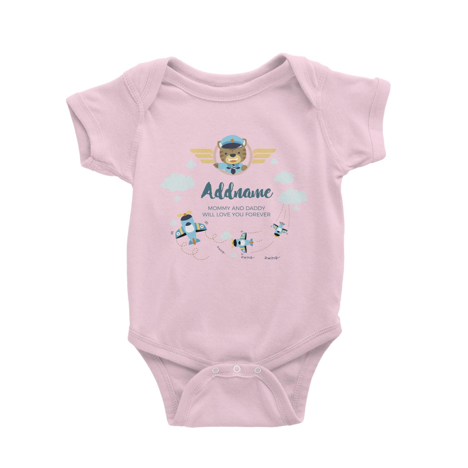 Cute Bear Pilot and Blue Planes Flying Personalizable with Name and Text Baby Romper