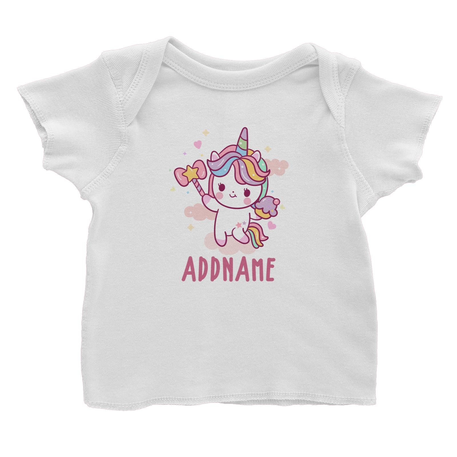 Unicorn And Princess Series Cute Unicorn Holding Magic Wand Addname Baby T-Shirt