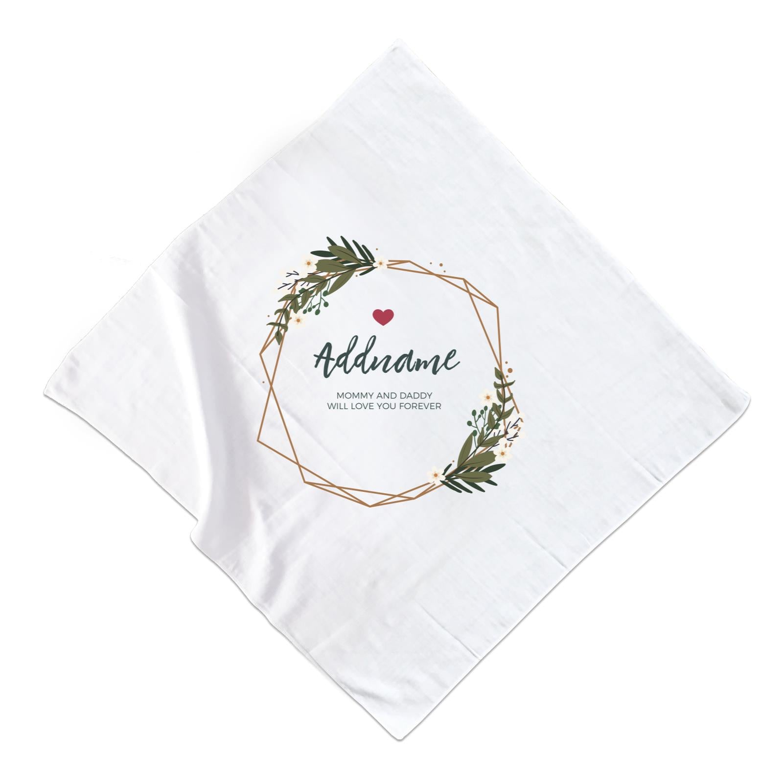 White Flowers and Geometric Frame Wreath Personalizable with Name and Text Muslin Square