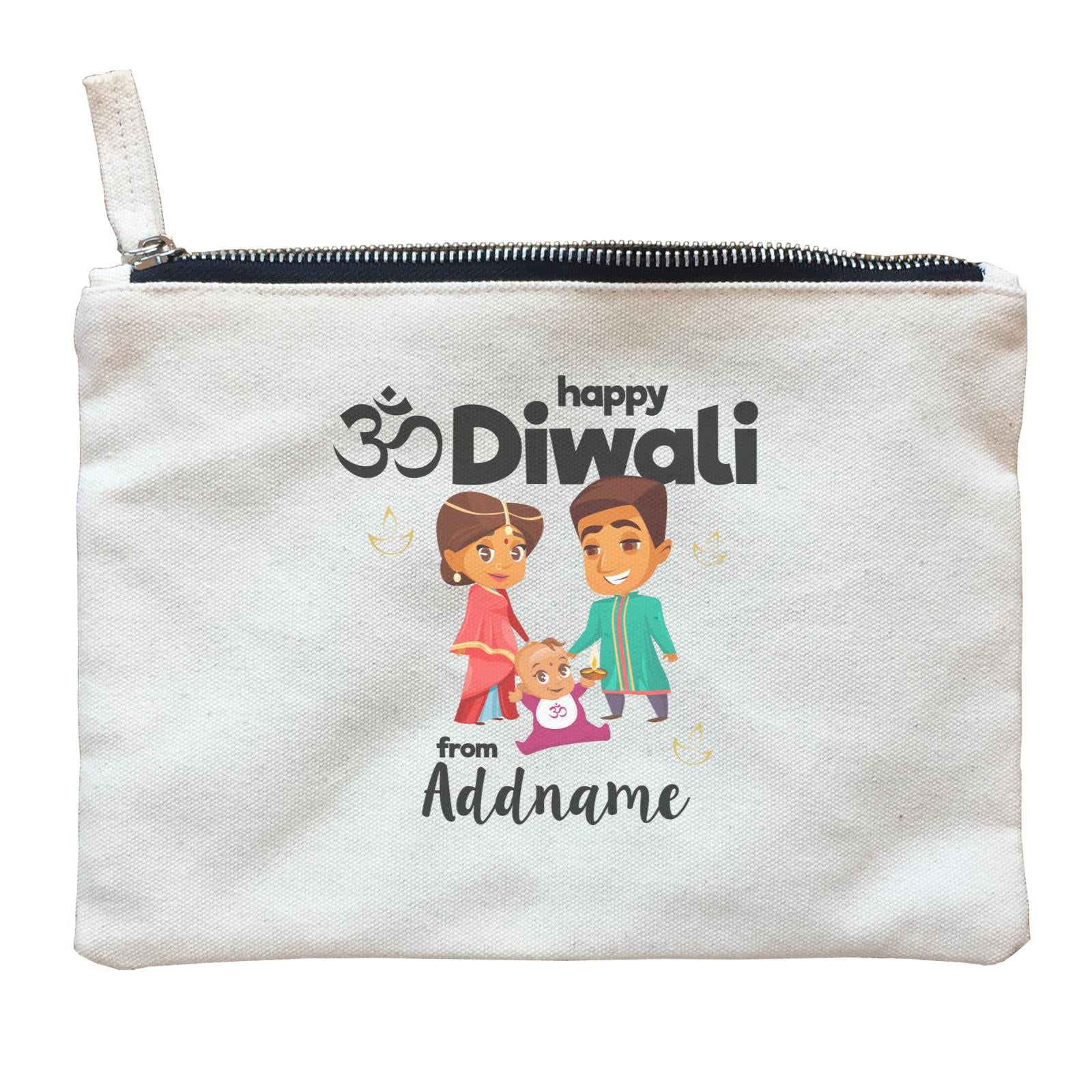 Cute Family Of Three OM Happy Diwali From Addname Zipper Pouch