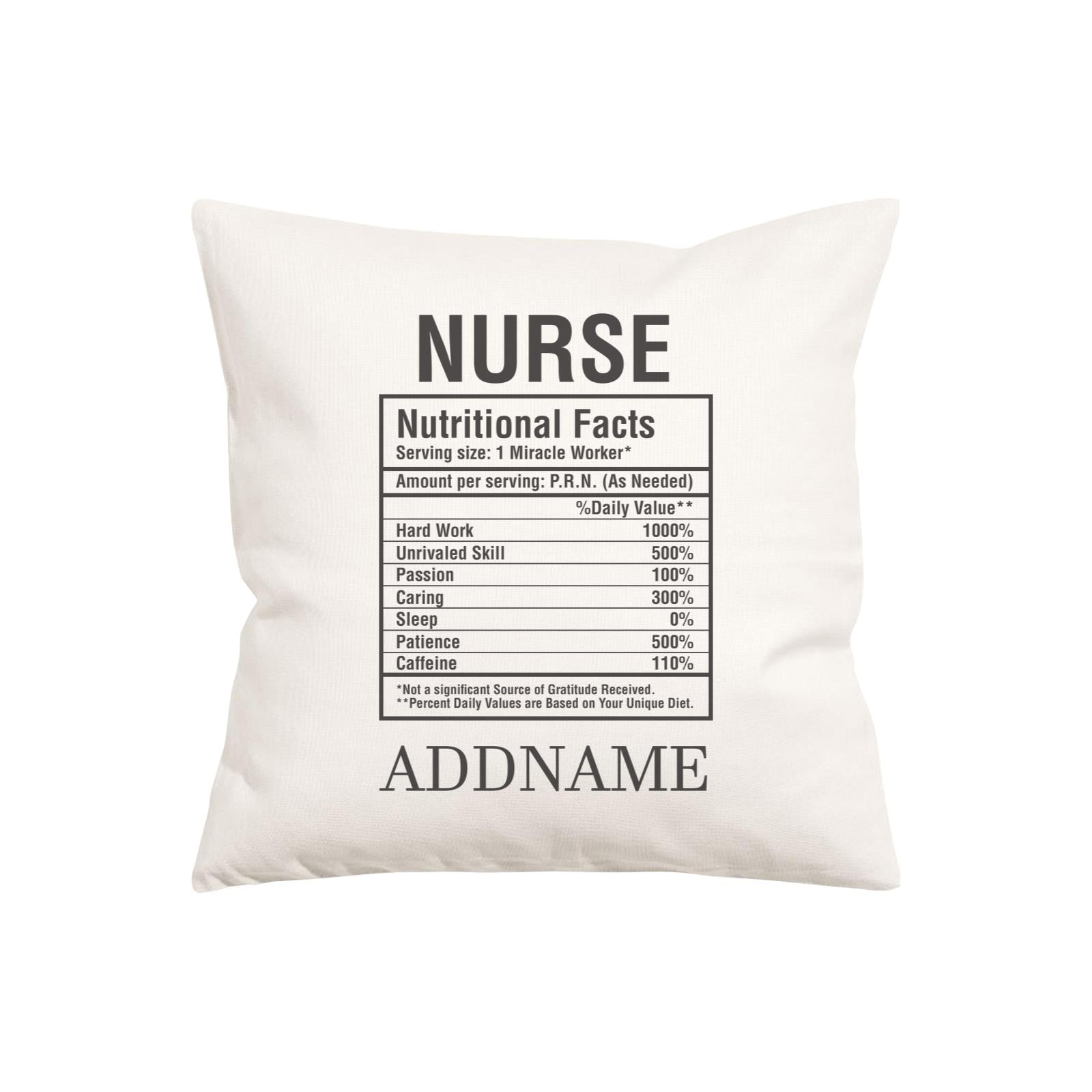 Nurse Nutritional Facts Pillow Cushion
