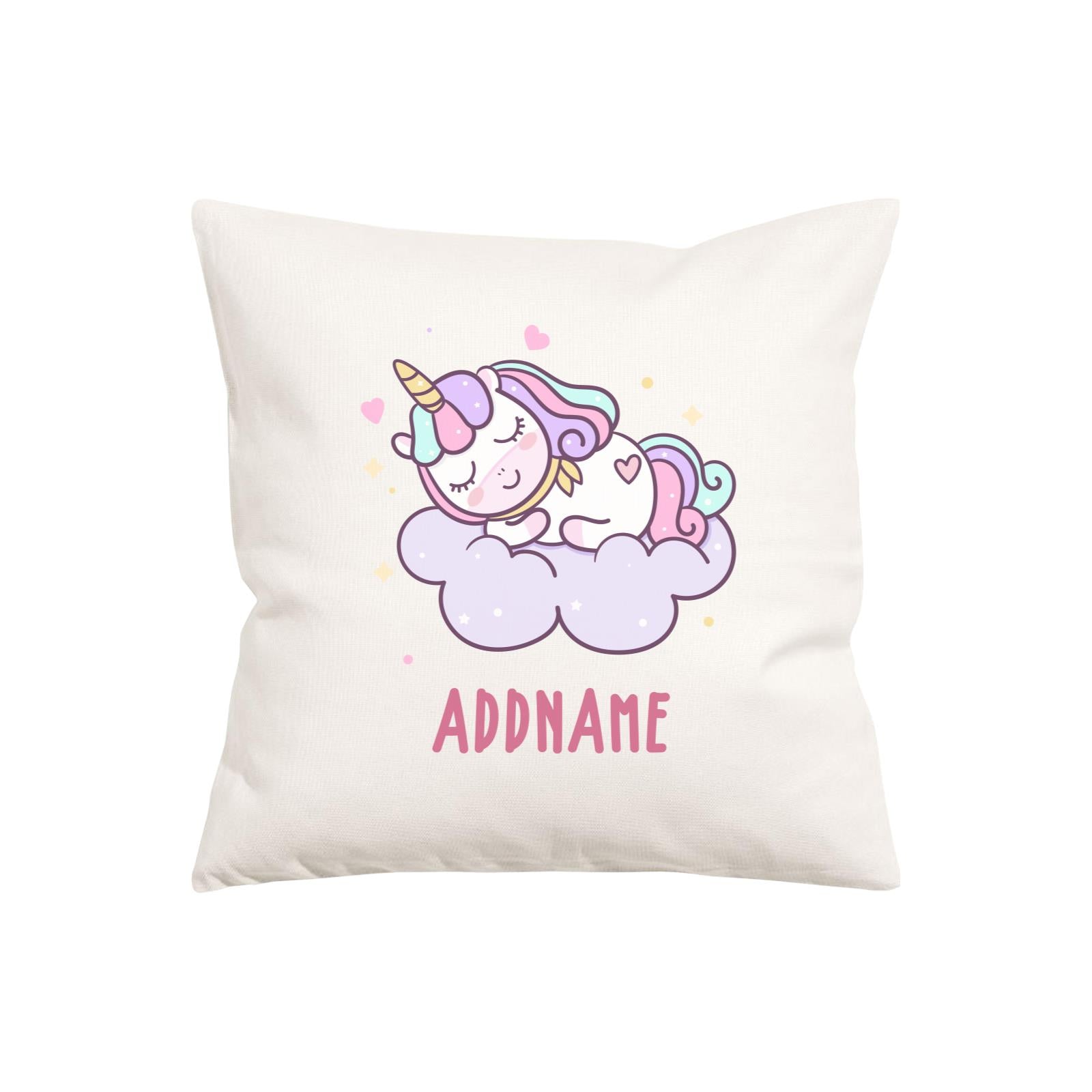 Unicorn And Princess Series Pastel Sleeping Unicorn On a Cloud Addname Pillow Cushion