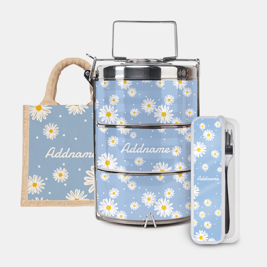 Daisy Series Half Lining Lunch Bag, Premium Tiffin Carrier And Cutlery Set - Frost Natural