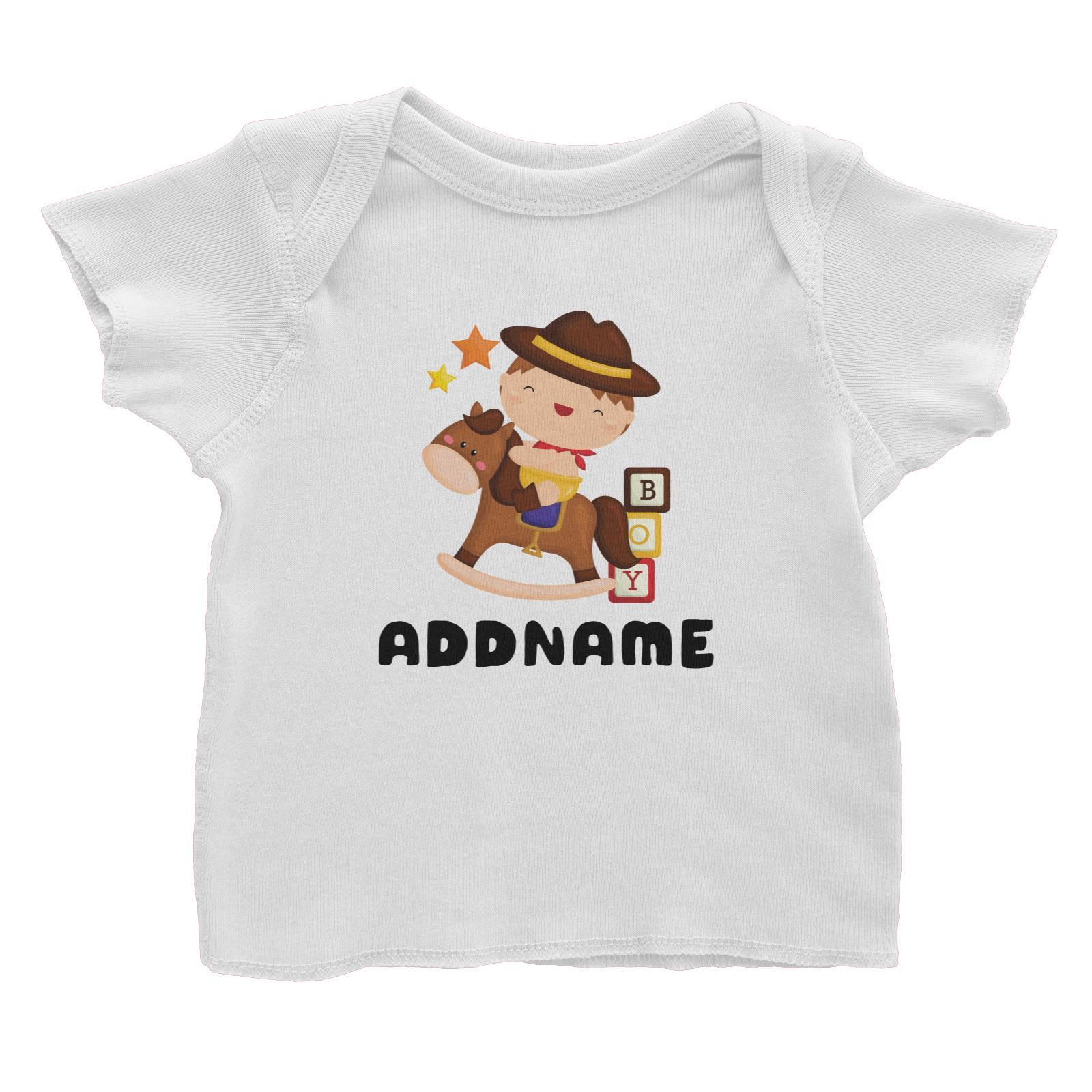 Birthday Cowboy Style Little Cowboy Playing Toy Horse Addname Baby T-Shirt