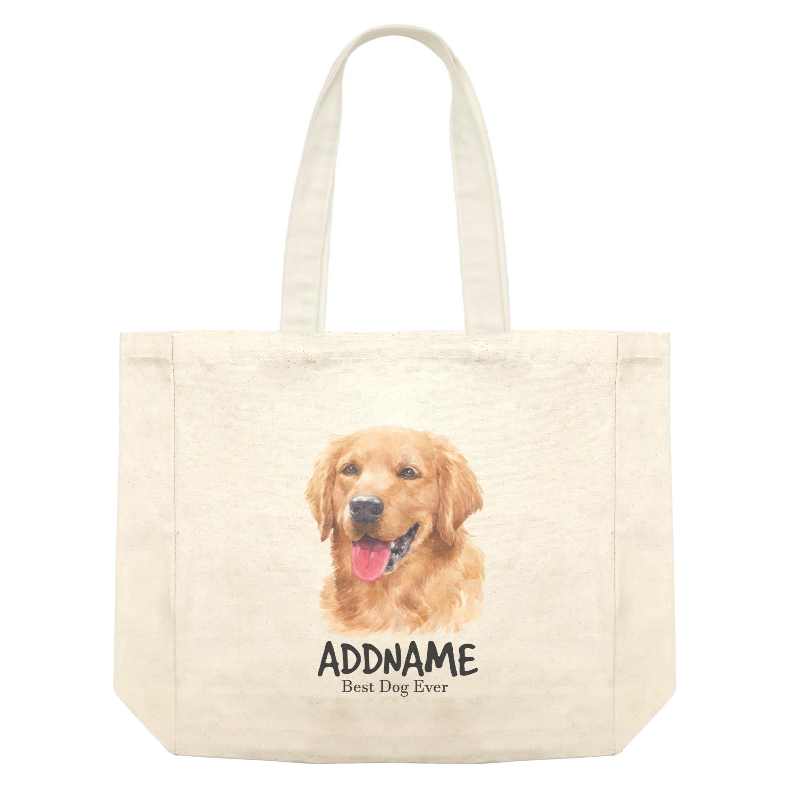 Watercolor Dog Golden Retriever Brown Best Dog Ever Addname Shopping Bag