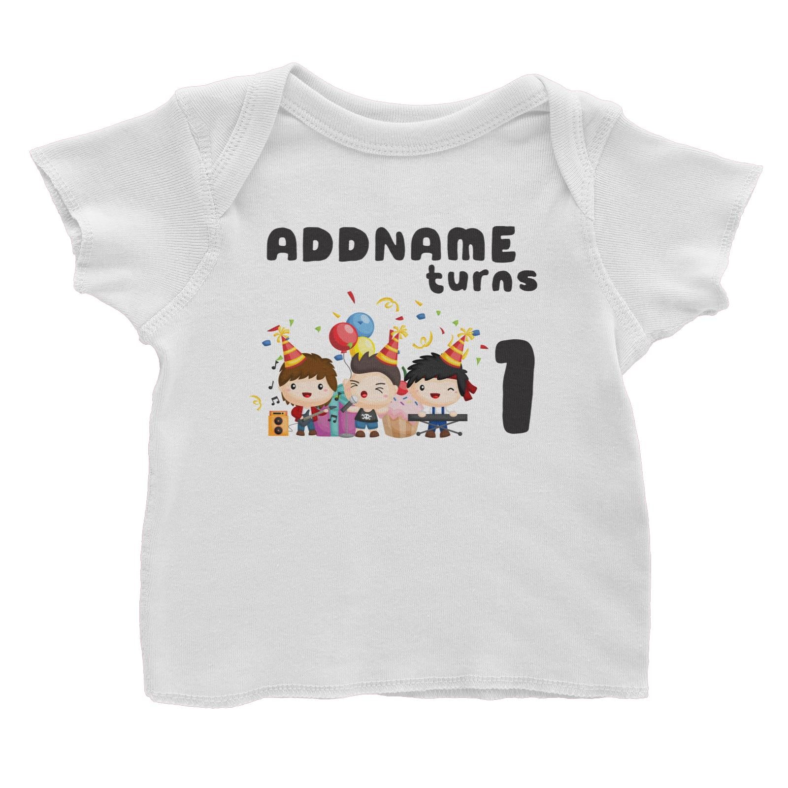 Birthday Music Band Boy Group Addname Turns 1 Baby T-Shirt