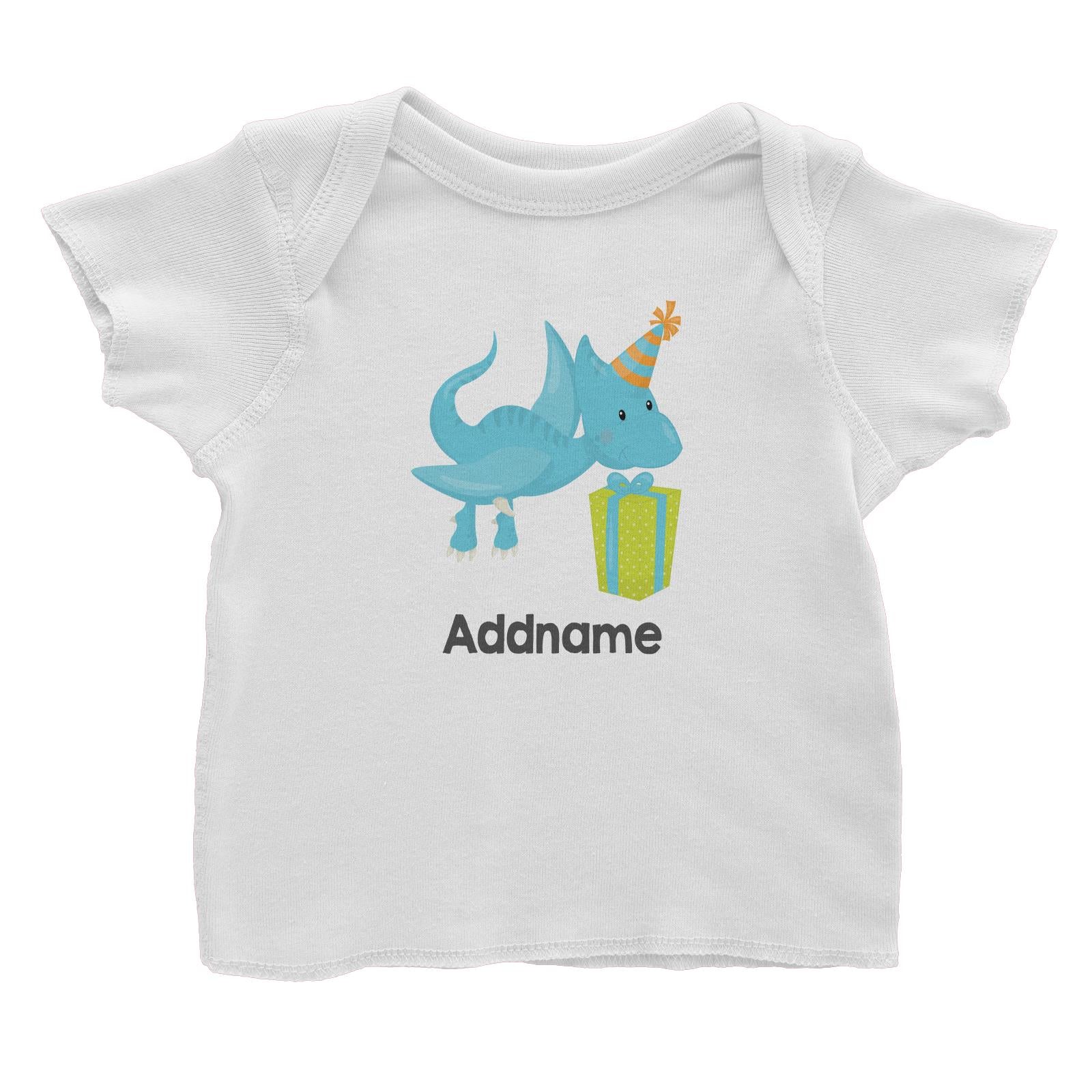 Dino Birthday Blue Pteradactyl wih Birthday Gift and Hat Addname Baby T-Shirt
