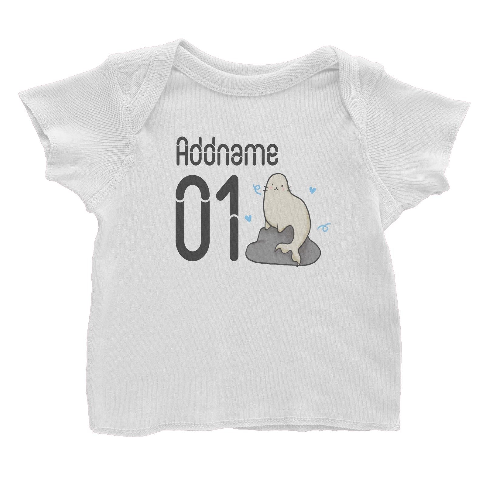 Name and Number Cute Hand Drawn Style Seal Baby T-Shirt (FLASH DEAL)