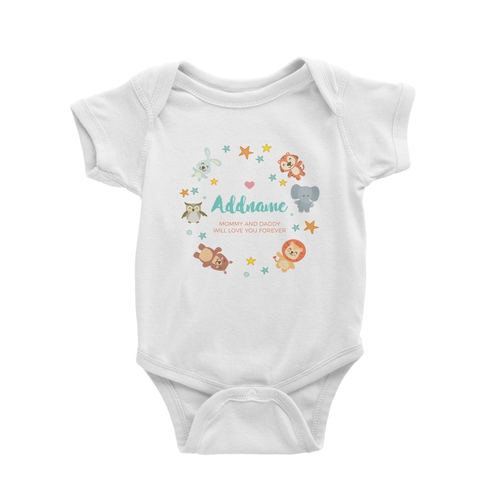 Cute Safari Animals with Stars Element Personalizable with Name and Text Baby Romper