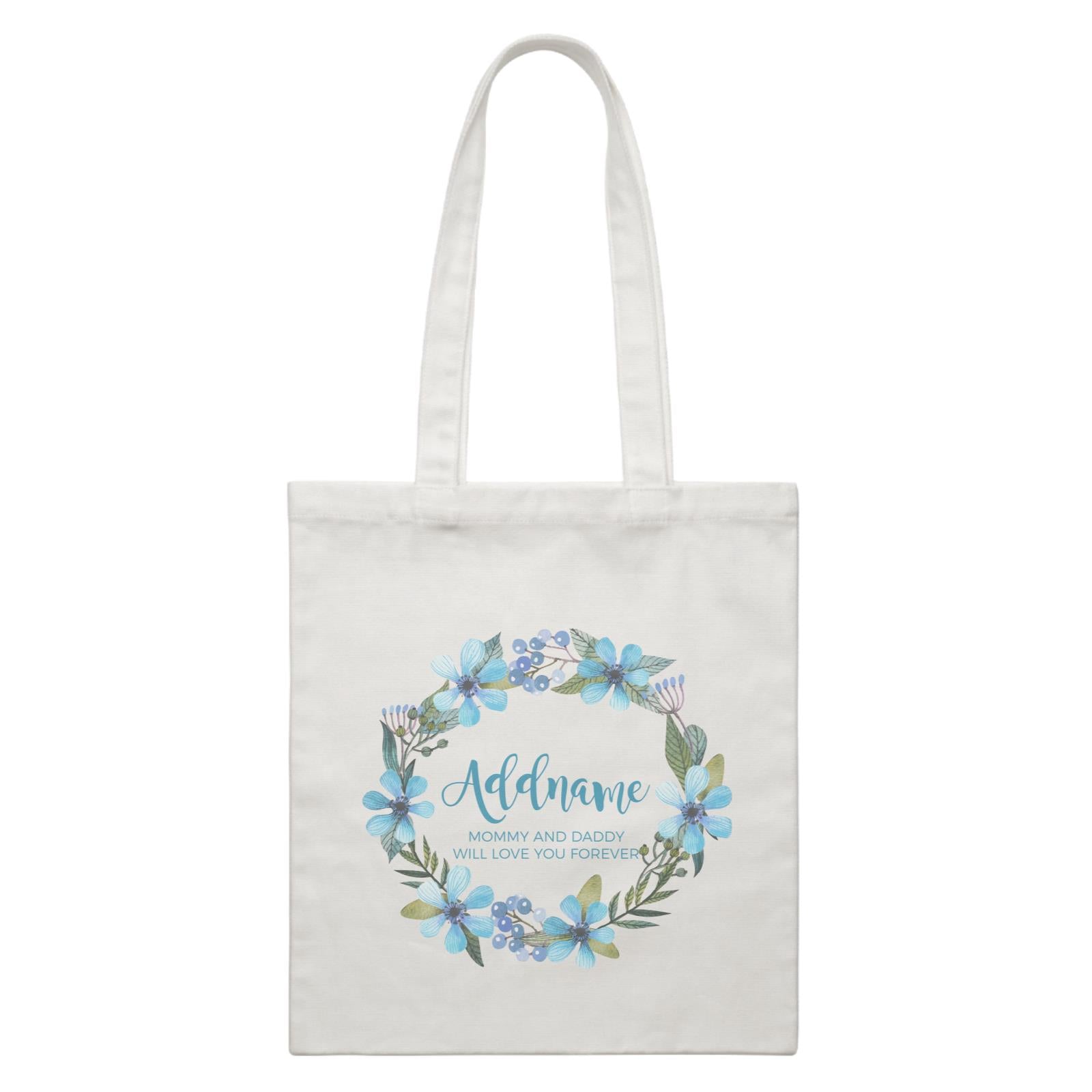 Turqoise Flower Wreath Personalizable with Name and Text White Canvas Bag