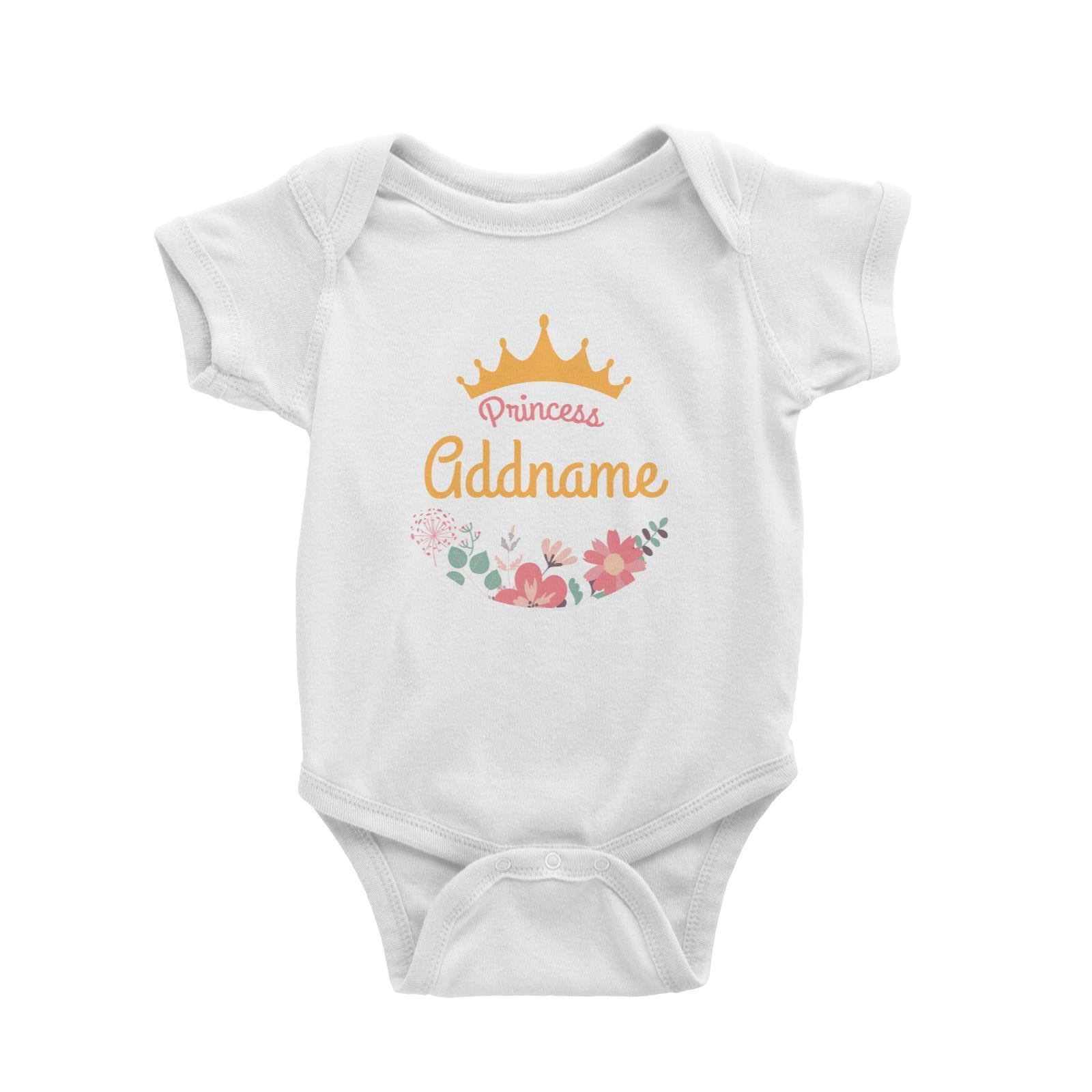 Princess Addname with Tiara and Flowers 2 Baby Romper