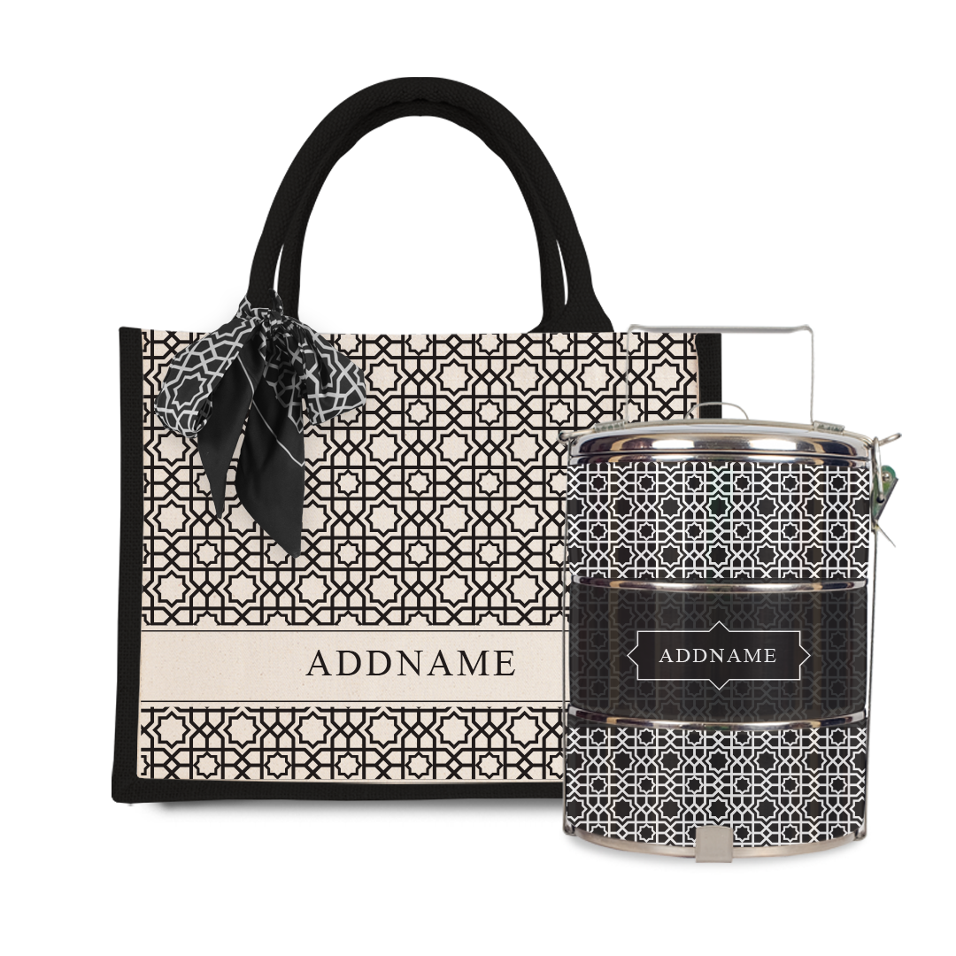Annas Series - Black Half Lining Small Jute Bag with Tiffin Carrier