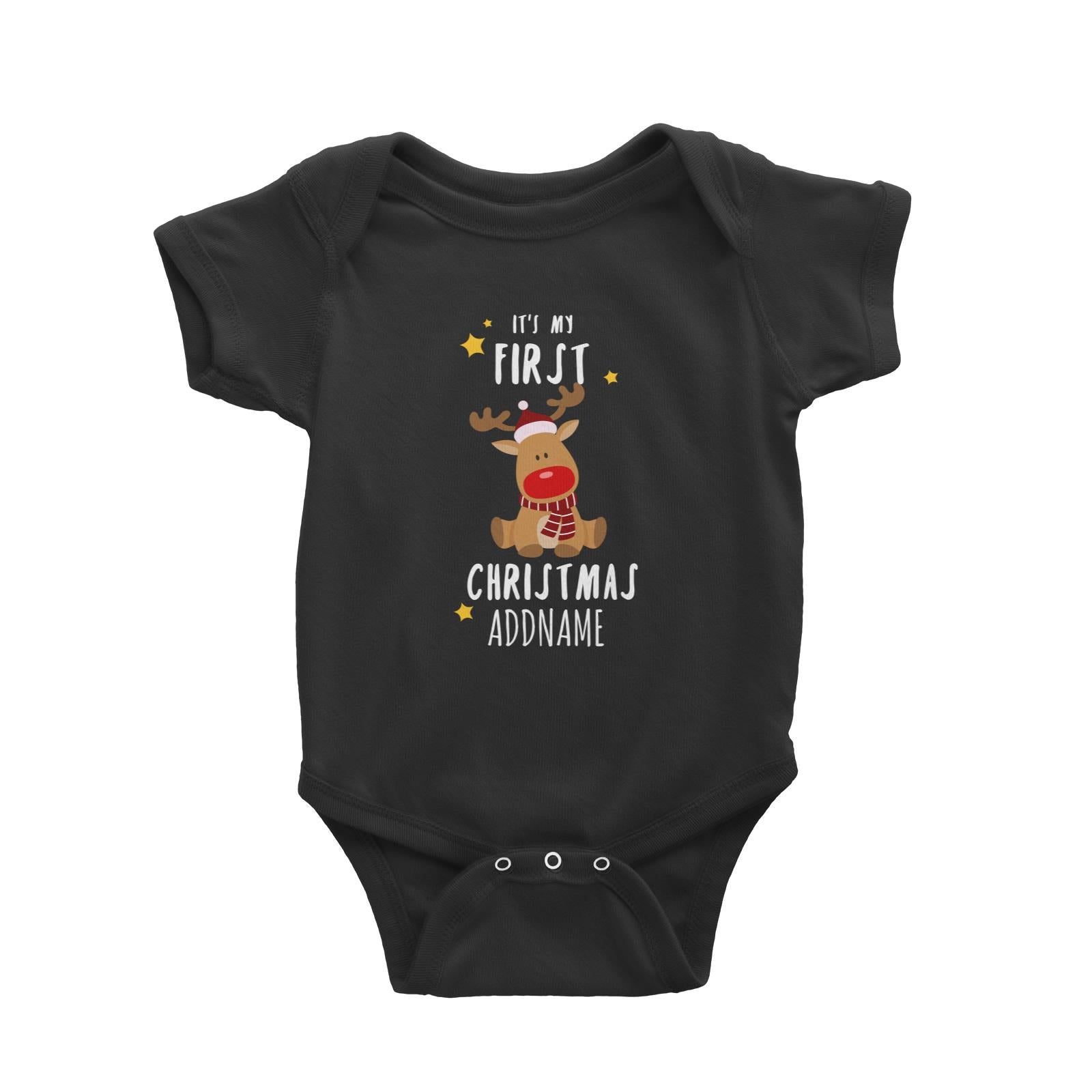 Cute Rudolph First Christmas Addname Baby Romper  Personalizable Designs Animal